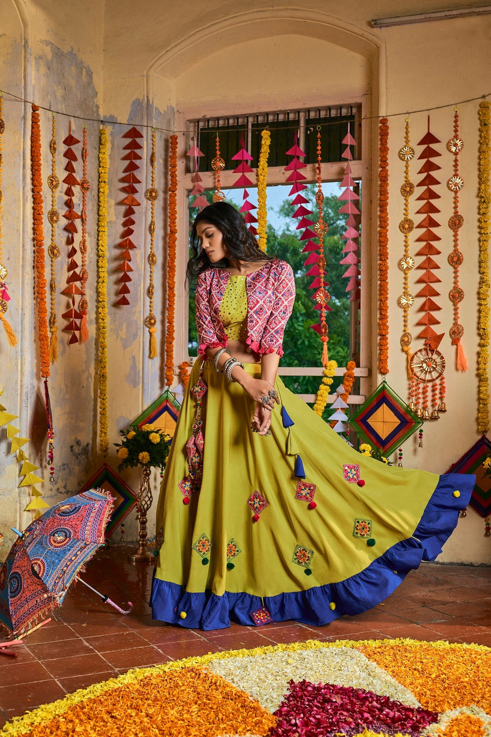 Traditional Wear Green Color Navratri Special Lehenga Choli