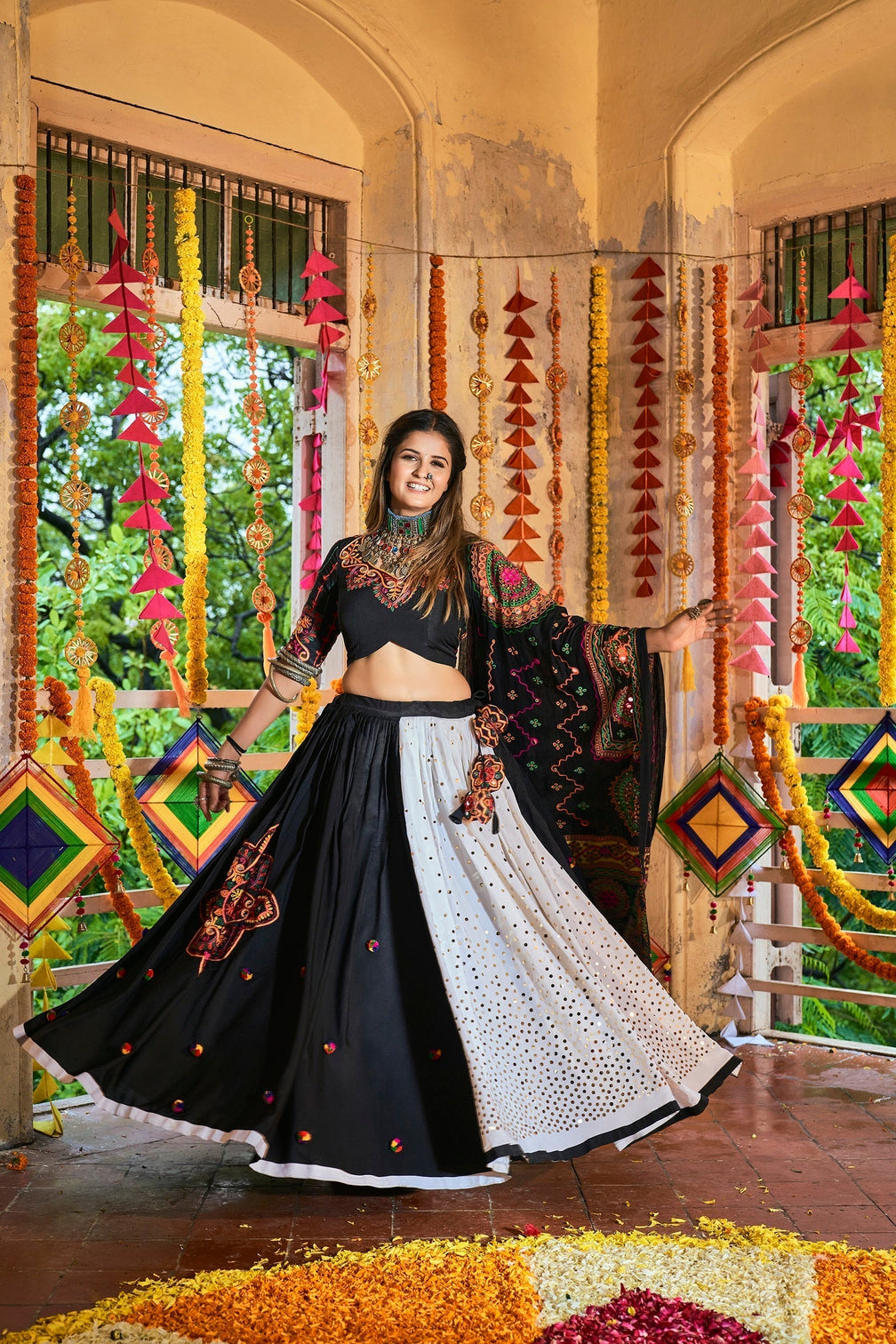Traditional Wear Black & White Color Navratri Special Lehenga Choli
