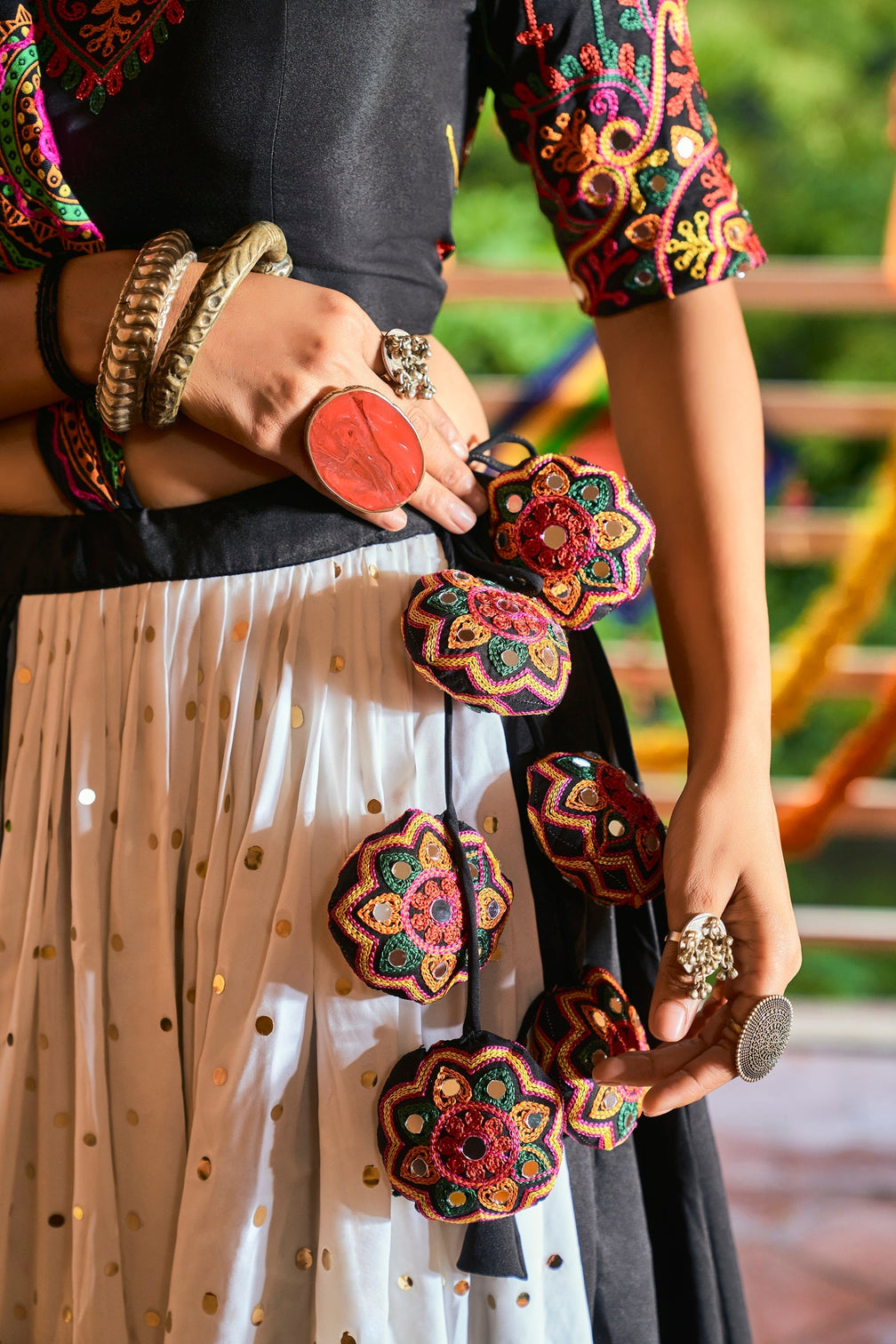 Traditional Wear Black & White Color Navratri Special Lehenga Choli