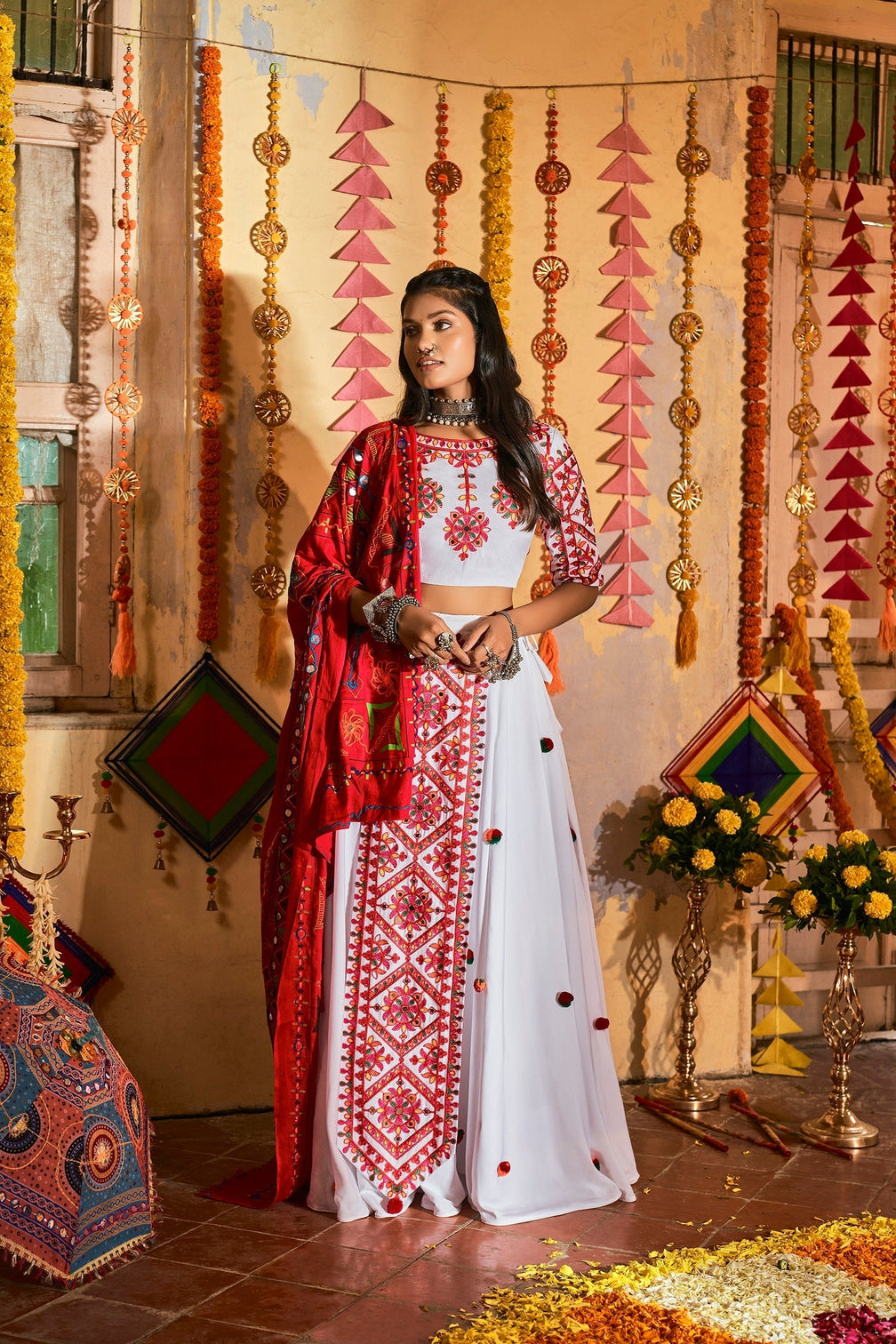Traditional Wear White Color Navratri Special Lehenga Choli