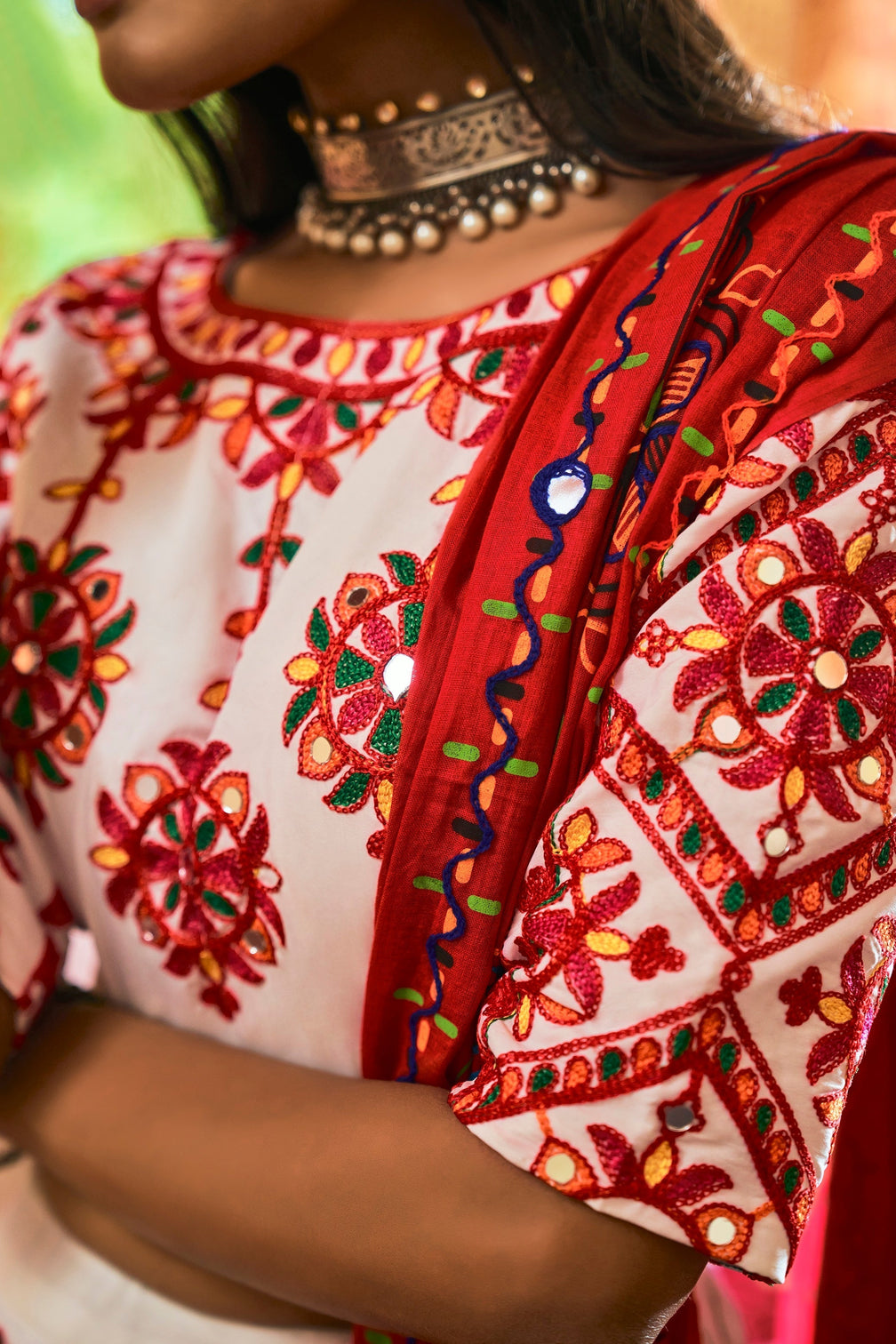 Traditional Wear White Color Navratri Special Lehenga Choli