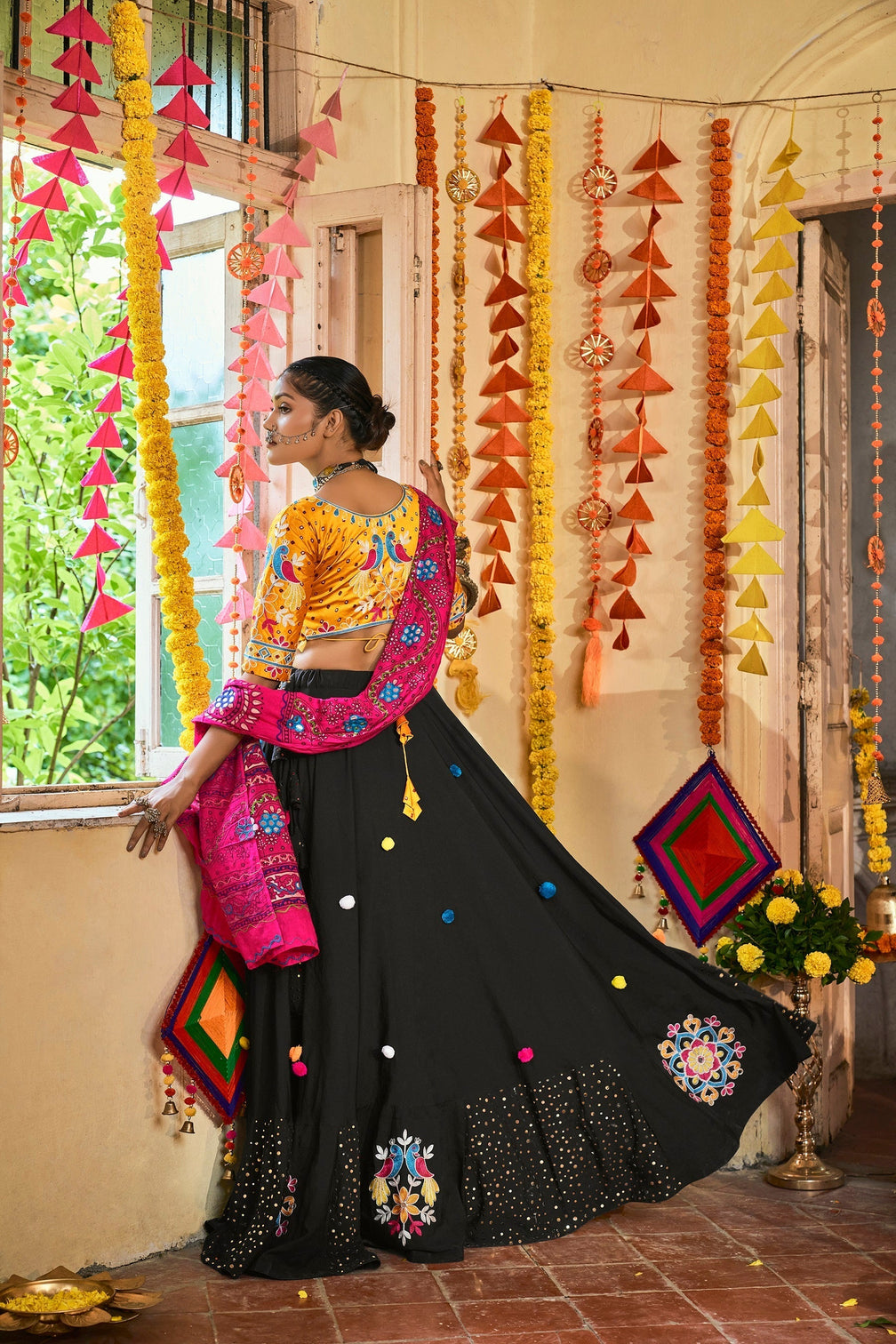 Traditional Wear Black & Yellow Color Navratri Special Lehenga Choli