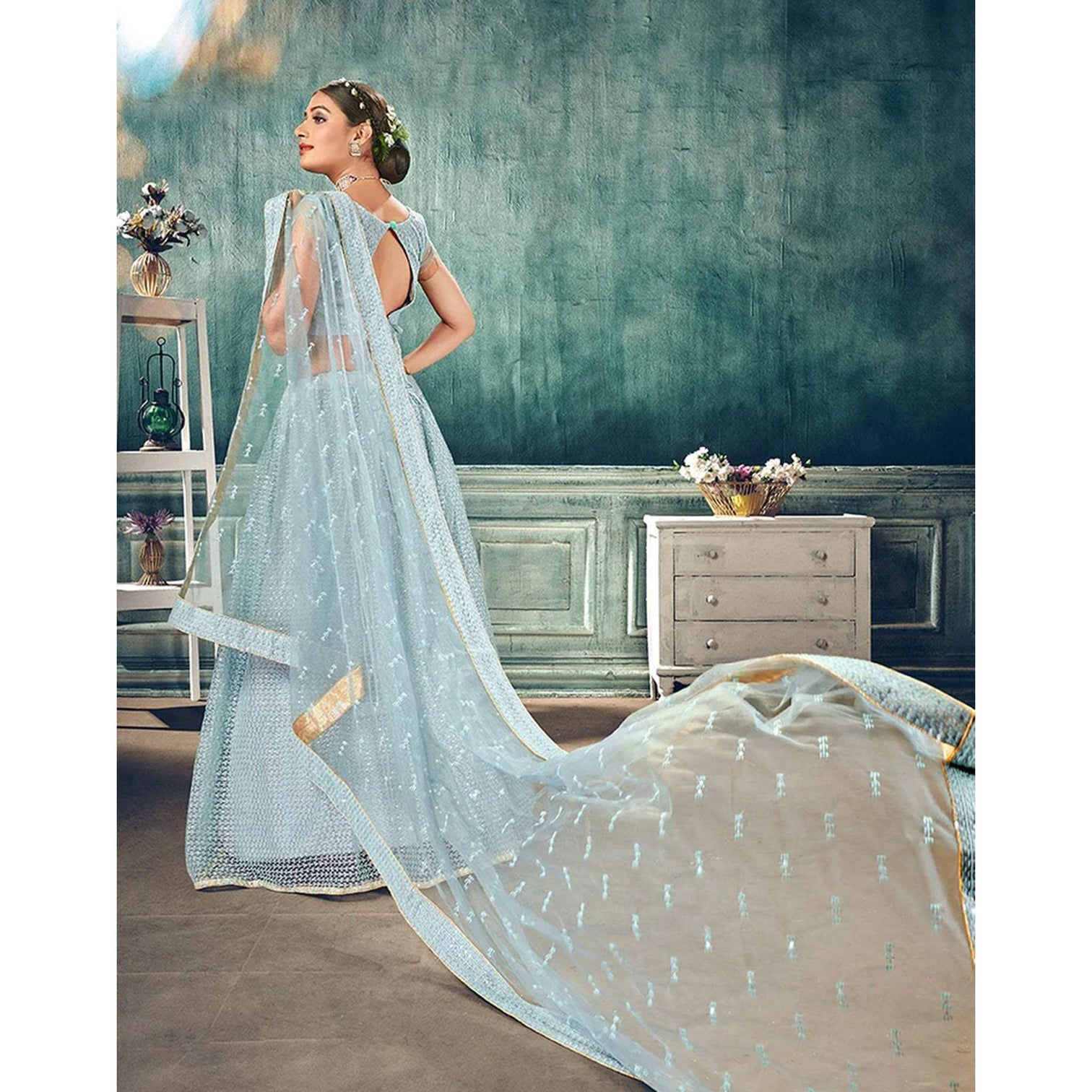 Soft Net Lehenga Choli with heavy thread and sequins work