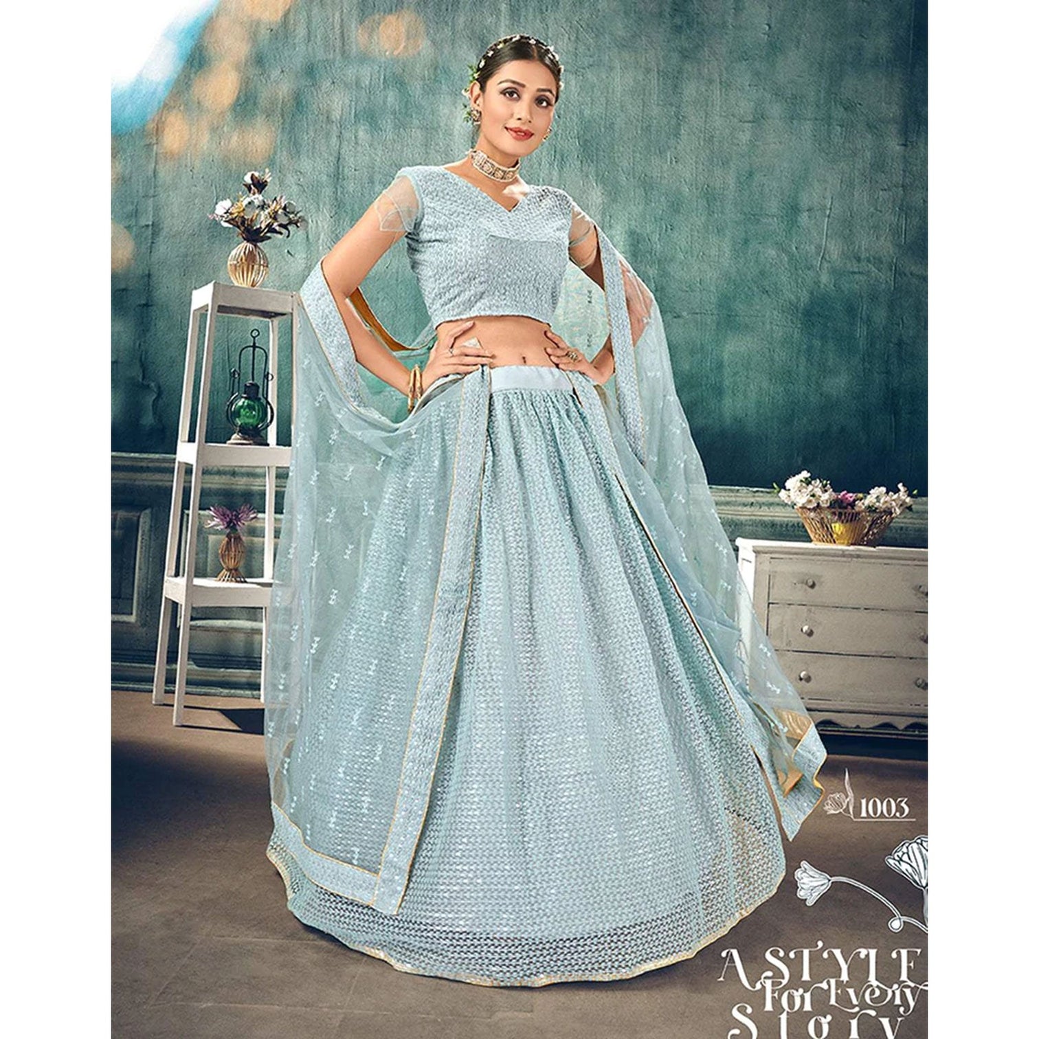 Soft Net Lehenga Choli with heavy thread and sequins work