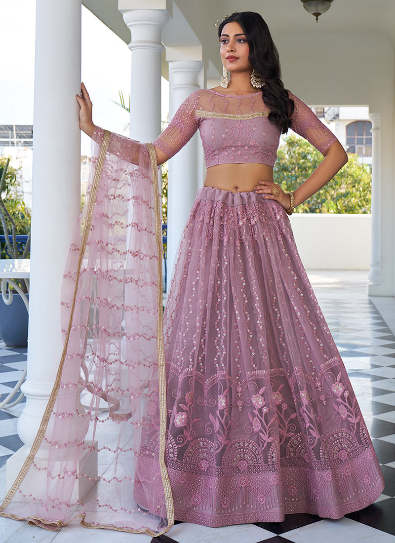 Enchanting Dusty Pink Embroidered Wedding Lehenga Choli