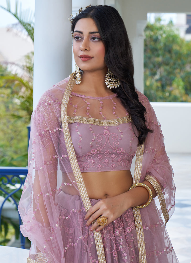 Enchanting Dusty Pink Embroidered Wedding Lehenga Choli