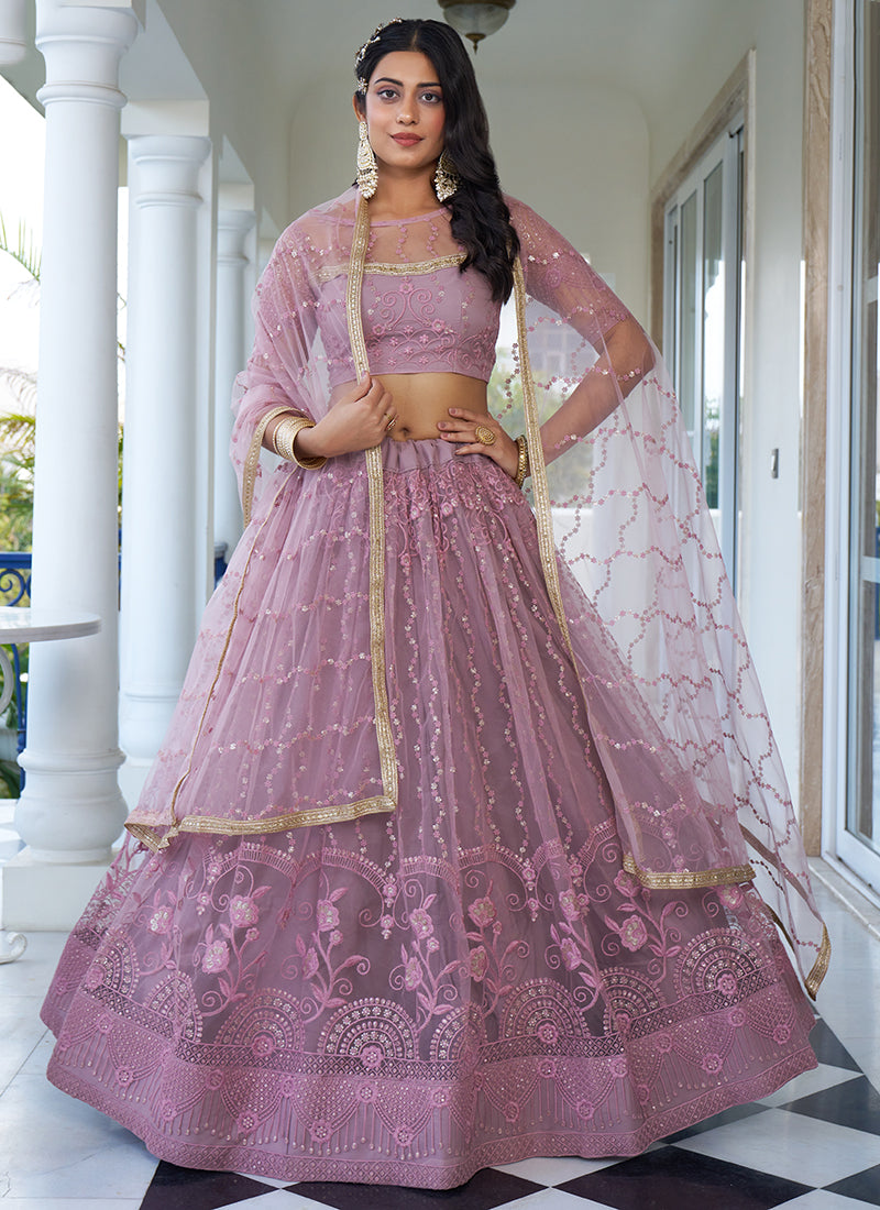 Enchanting Dusty Pink Embroidered Wedding Lehenga Choli