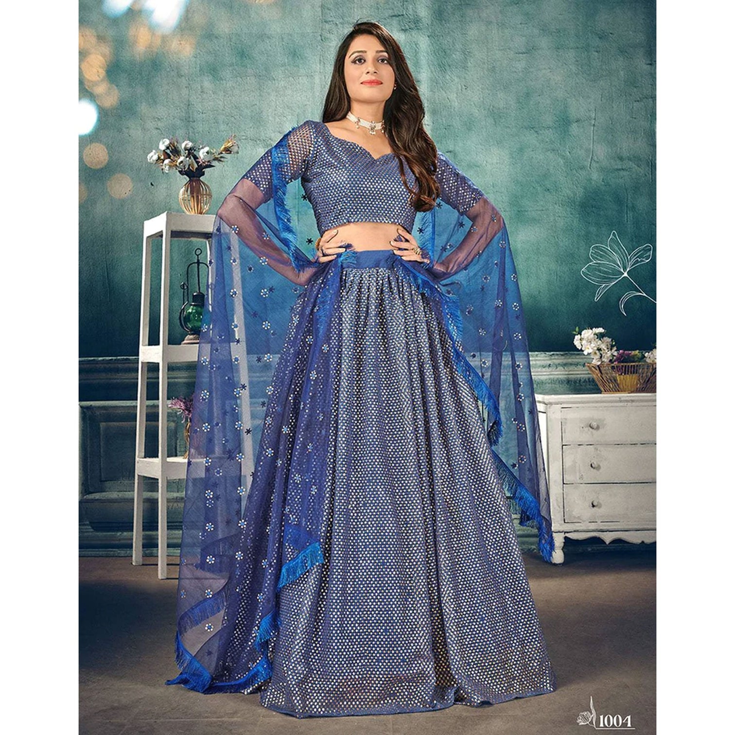 Soft Net Lehenga Choli with heavy thread and sequins work