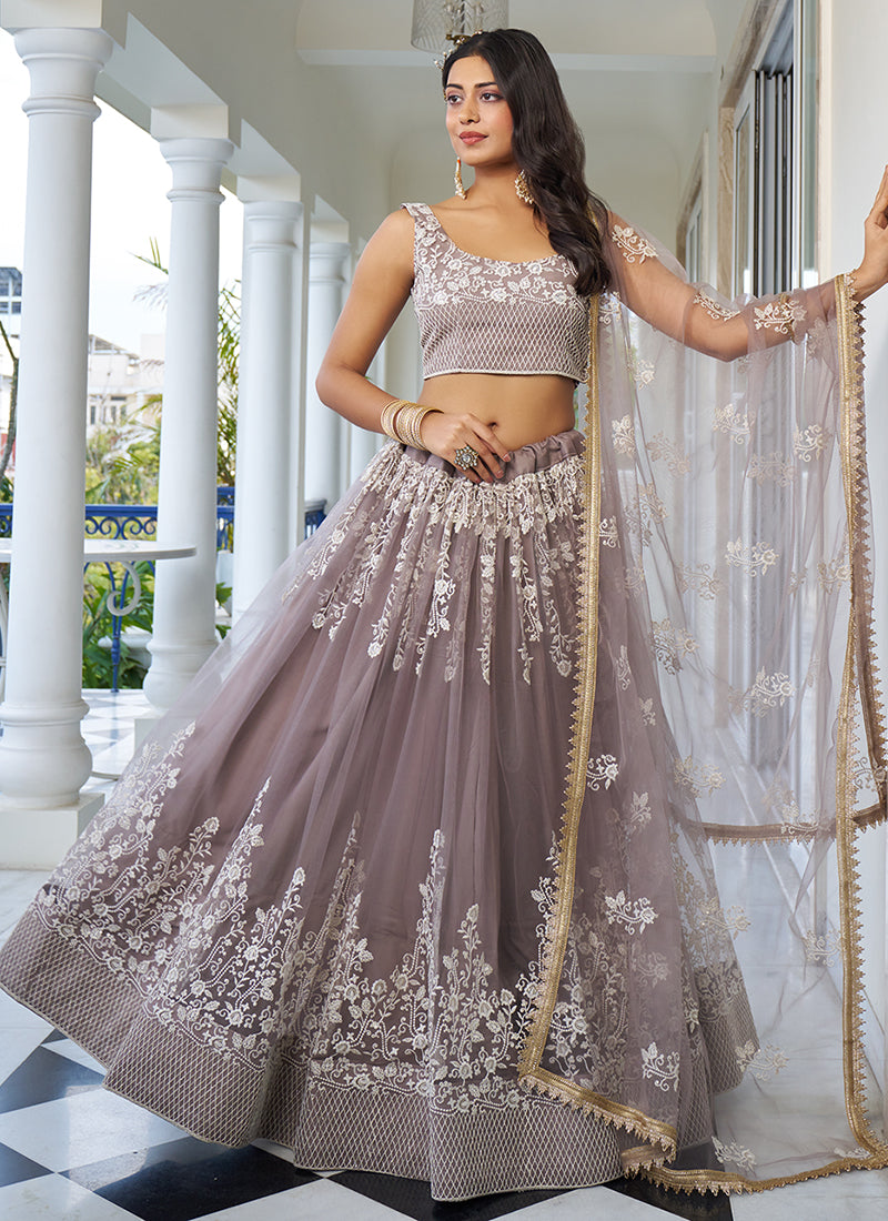 Bridesmaid Dusty Brown Embroidery Wedding Lehenga Choli