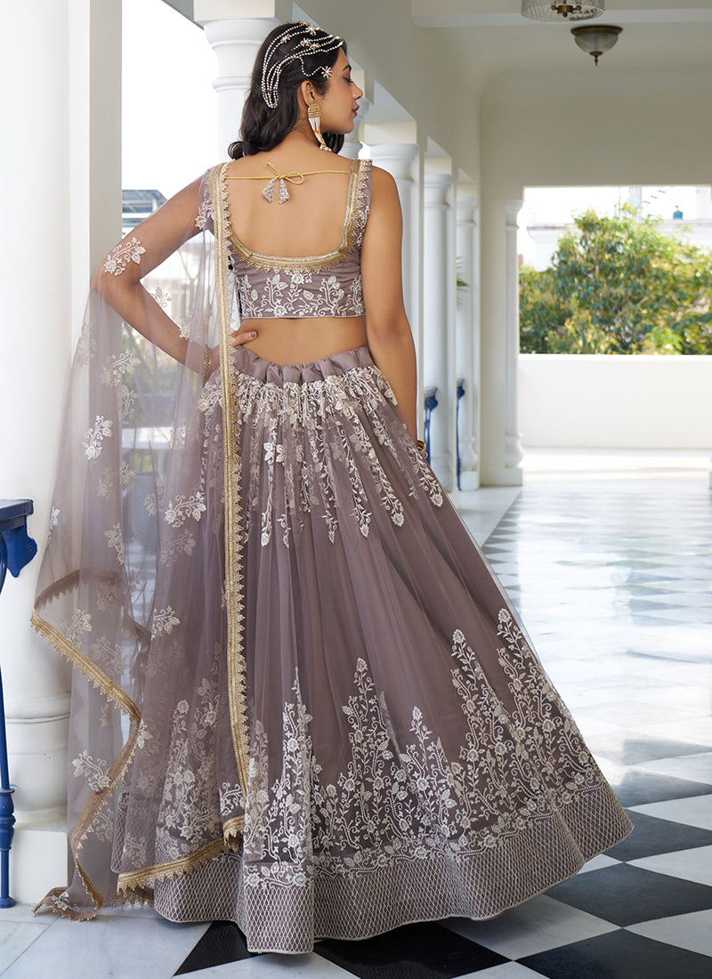 Bridesmaid Dusty Brown Embroidery Wedding Lehenga Choli