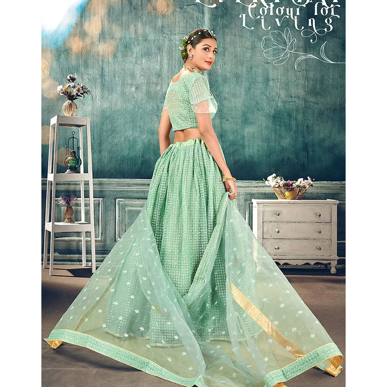 Soft Net Lehenga Choli with heavy thread and sequins work