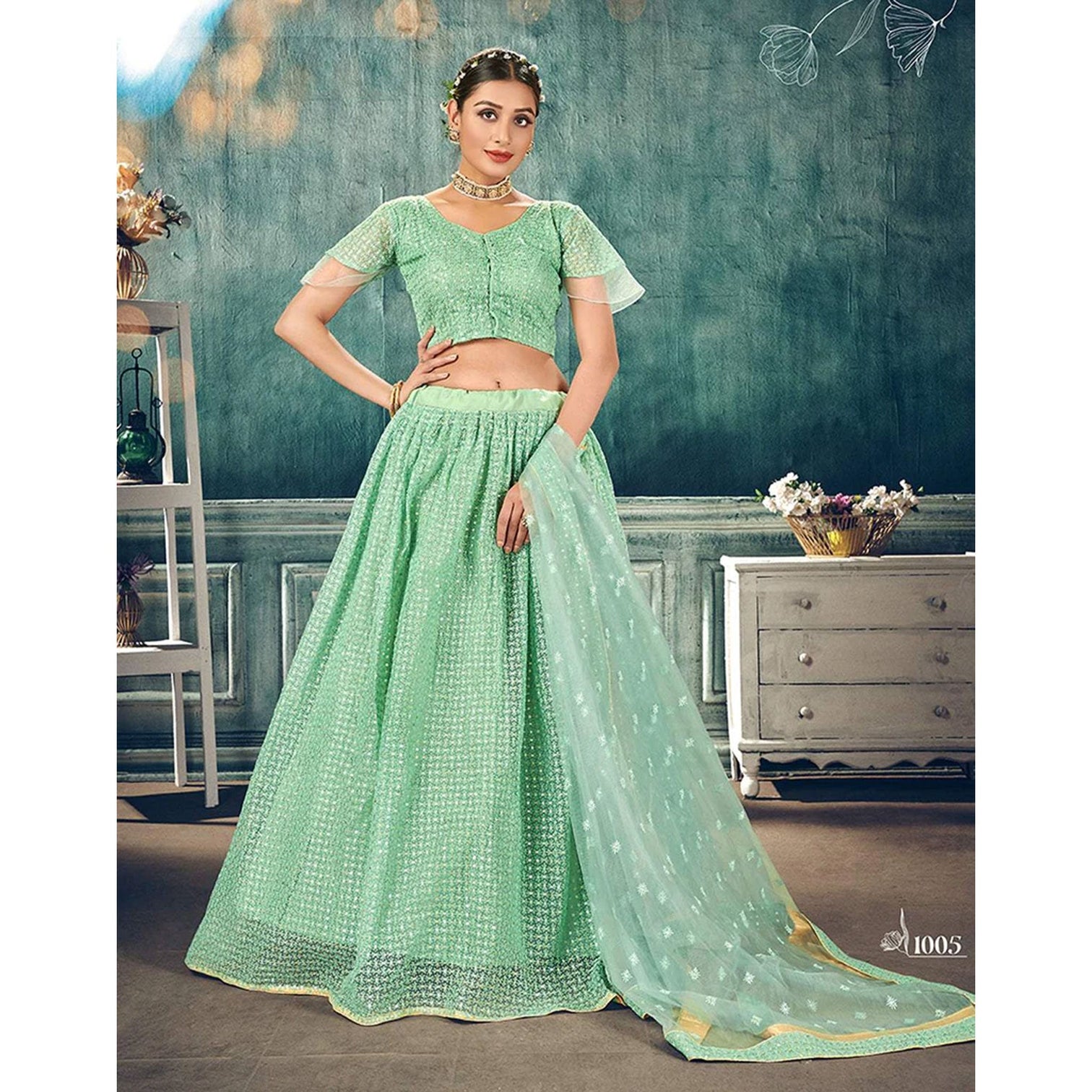 Soft Net Lehenga Choli with heavy thread and sequins work