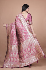Elegant Pink Silk Saree with Silver Zari Work - Traditional Handwoven Indian Sari for Weddings, Festive Occasions & Parties