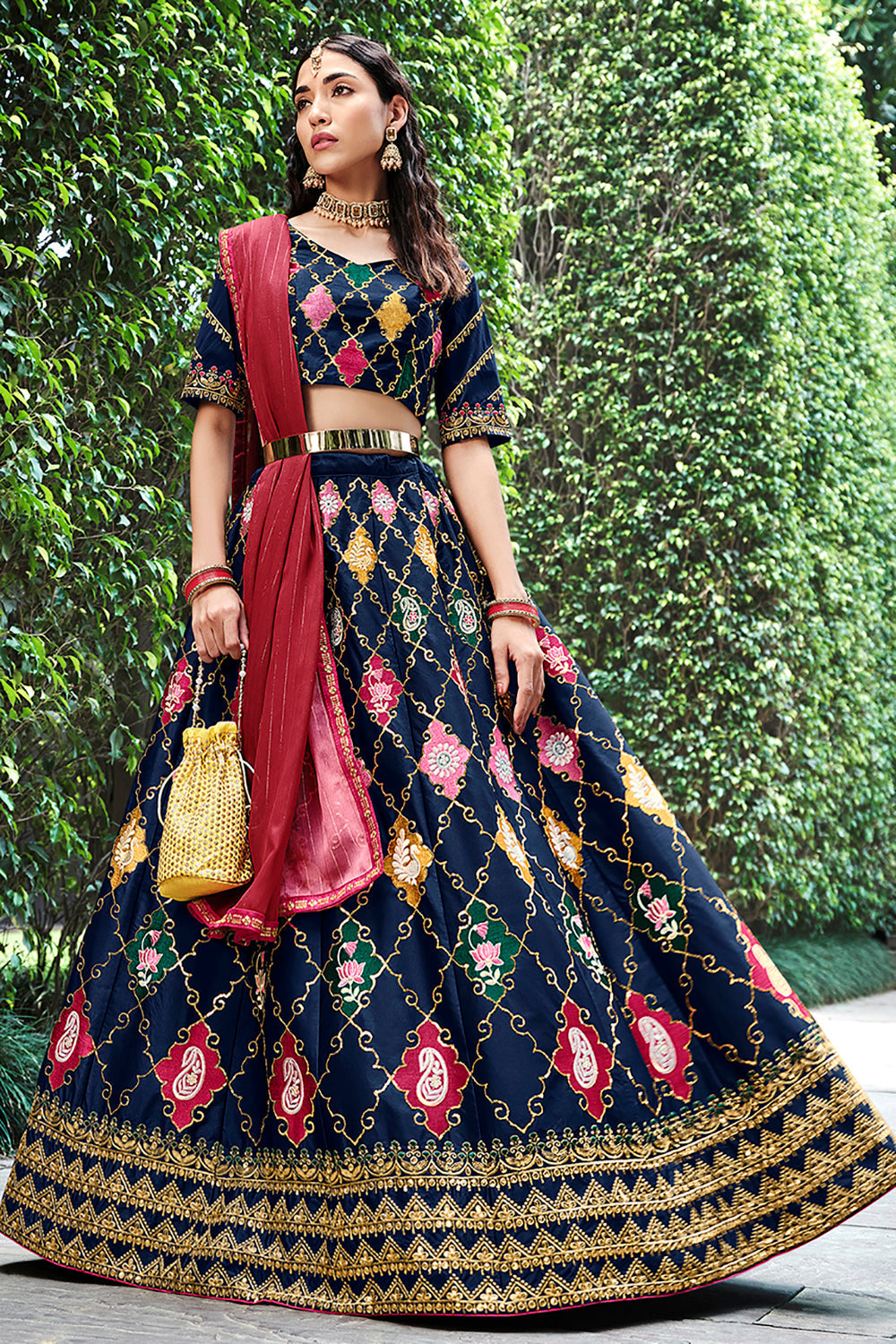 Marvelous Navy Blue Sequins Embroidered Silk Lehenga Choli