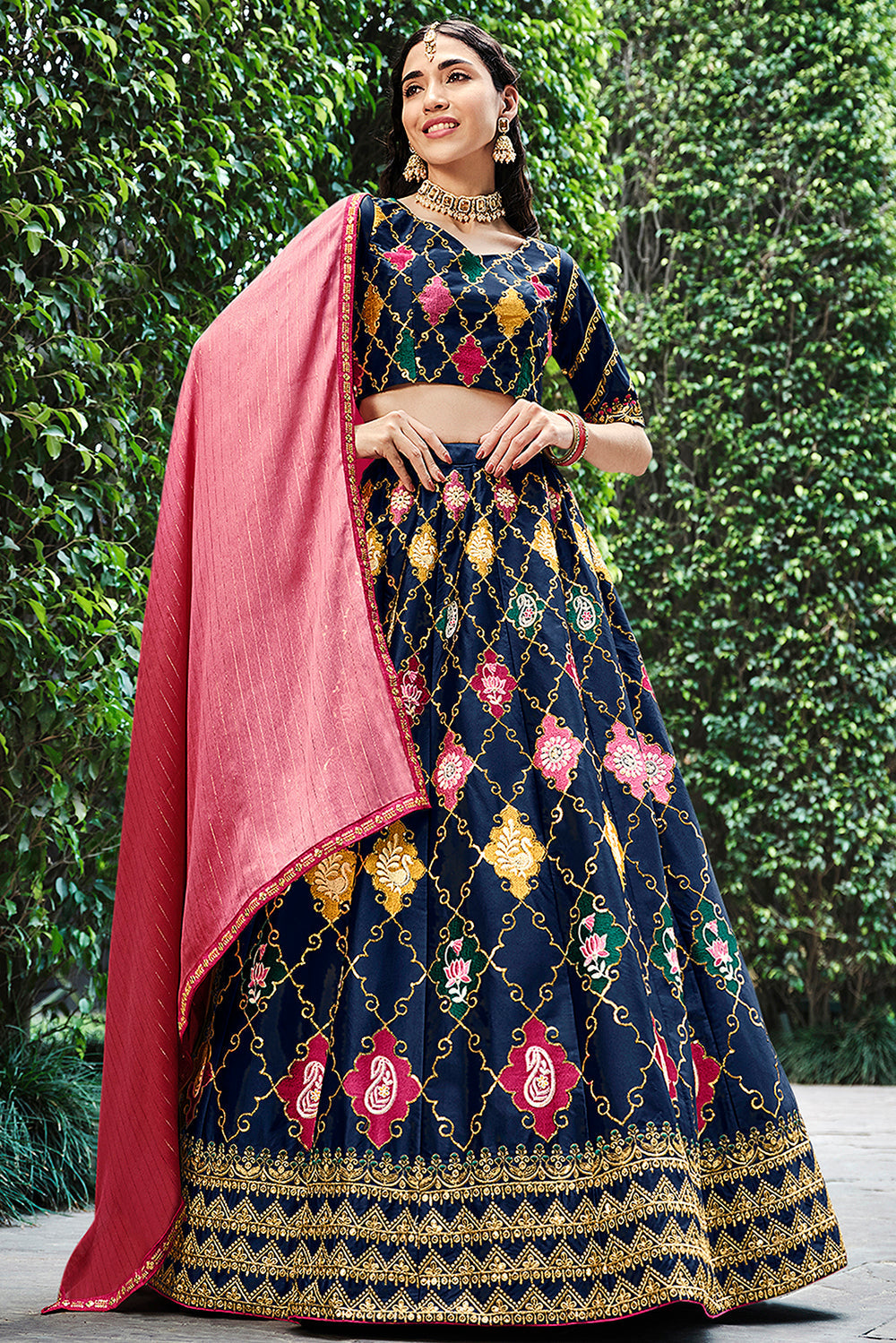 Marvelous Navy Blue Sequins Embroidered Silk Lehenga Choli