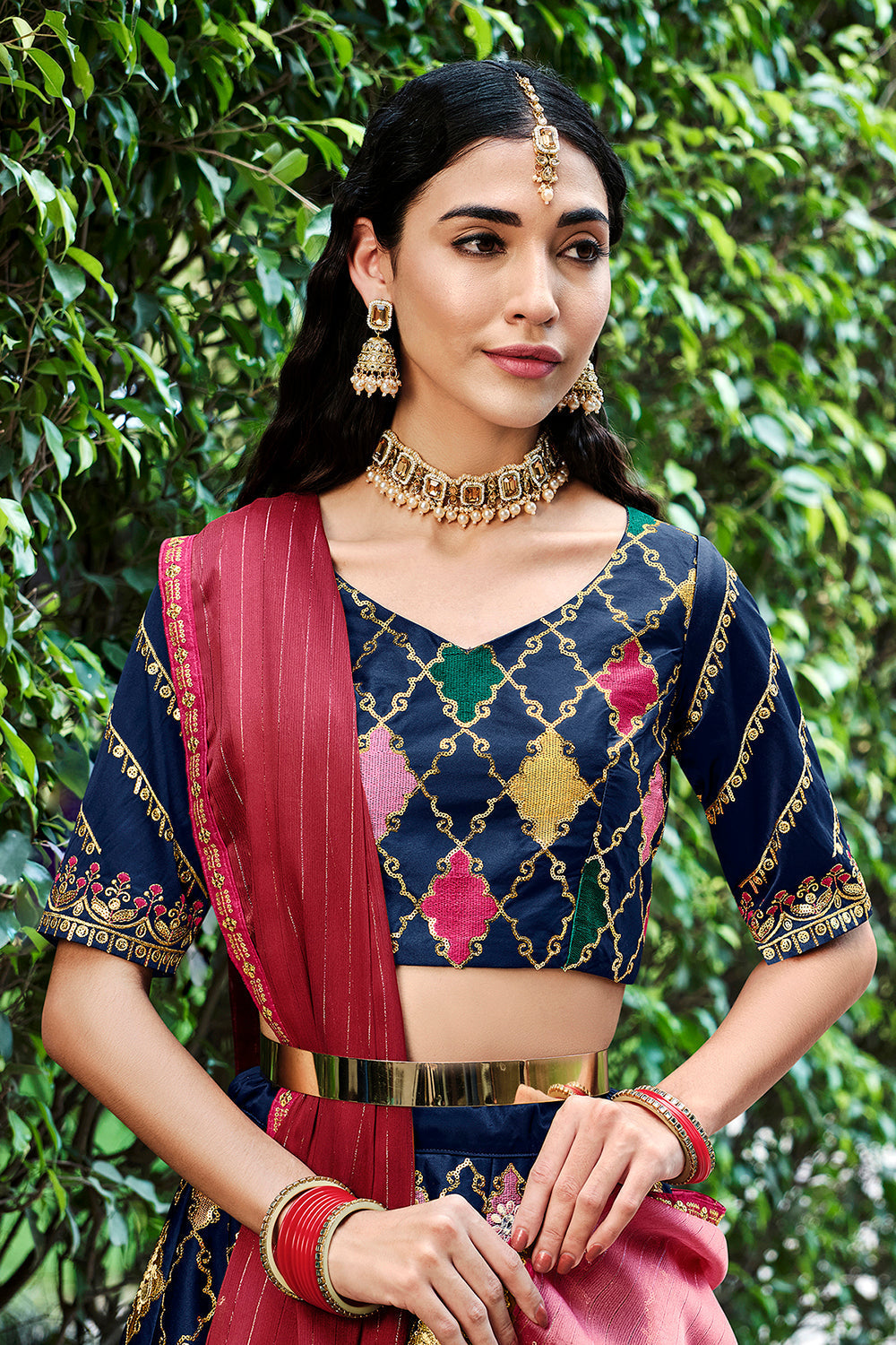 Marvelous Navy Blue Sequins Embroidered Silk Lehenga Choli