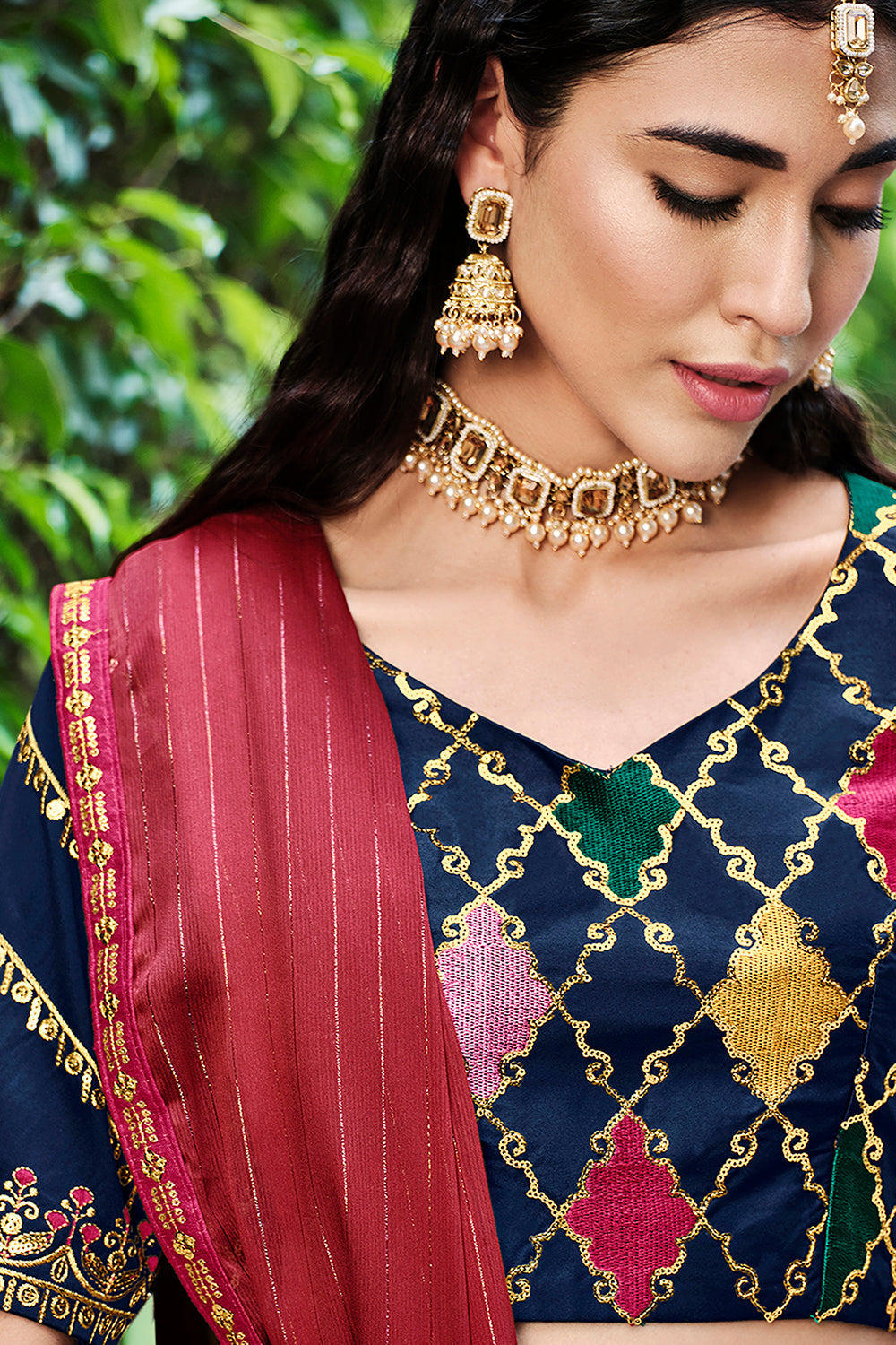 Marvelous Navy Blue Sequins Embroidered Silk Lehenga Choli