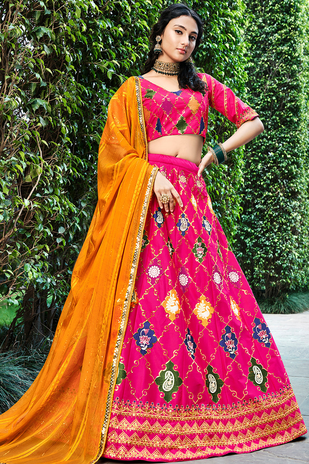 Stunning Dark Pink Sequins Embroidered Silk Lehenga Choli