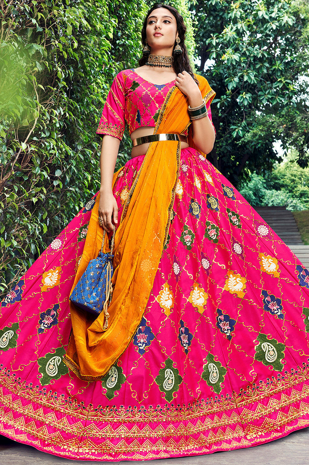 Stunning Dark Pink Sequins Embroidered Silk Lehenga Choli