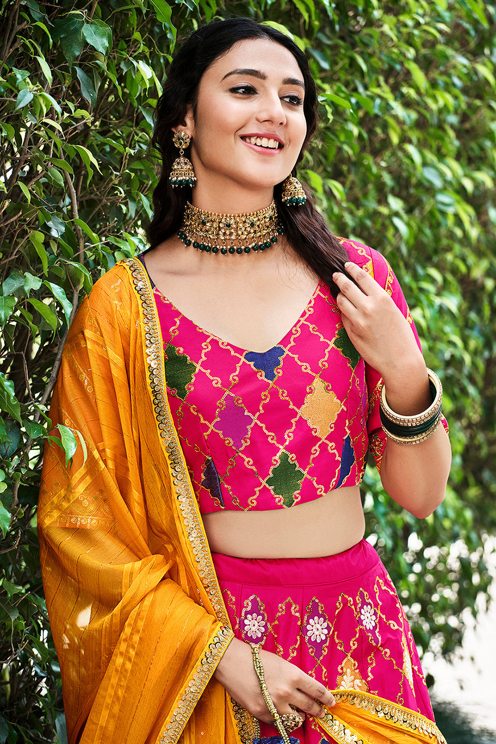 Stunning Dark Pink Sequins Embroidered Silk Lehenga Choli