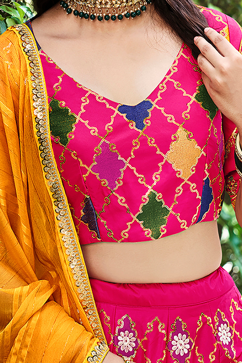Stunning Dark Pink Sequins Embroidered Silk Lehenga Choli