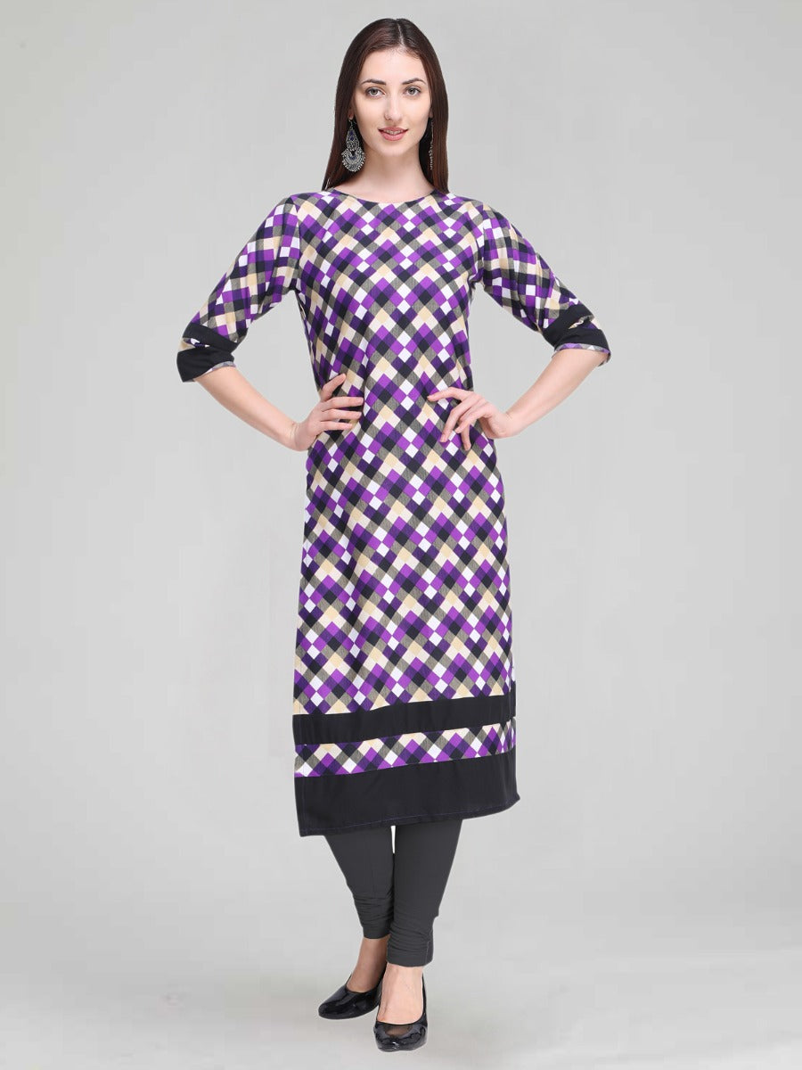 Purple Coloured Printed Crepe Kurti