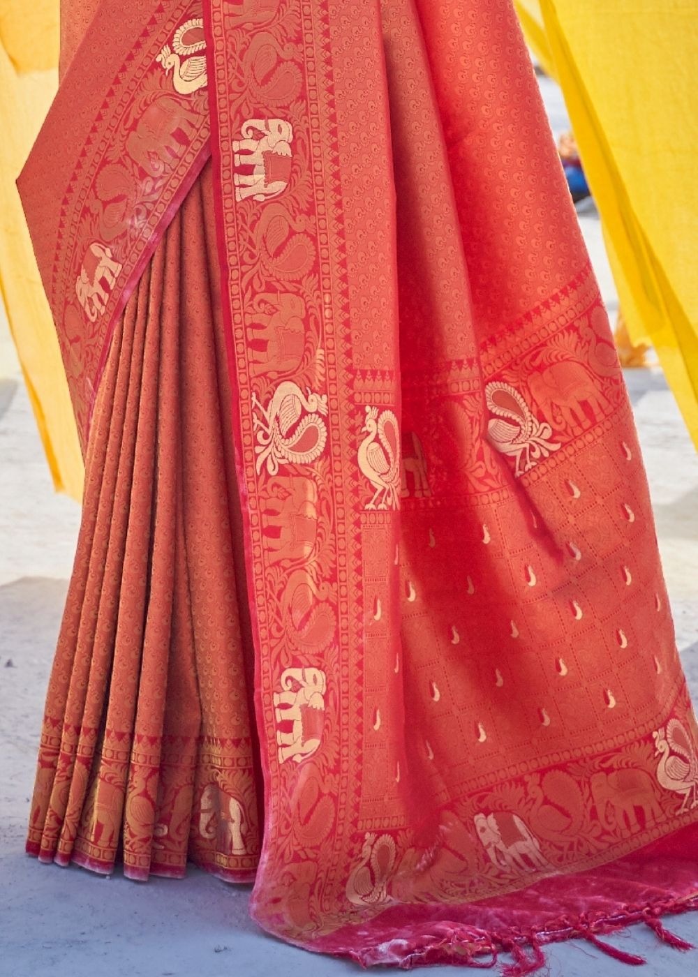 Salamander Orange Soft Silk Woven Kanjivaram Saree : Special Edition