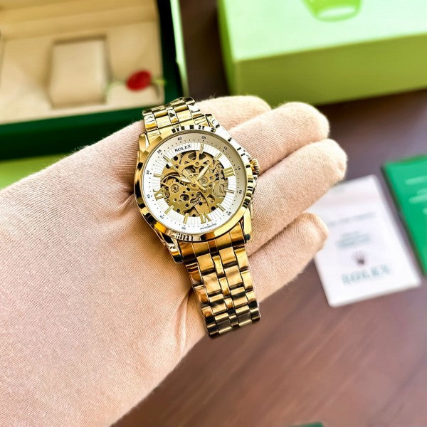 Stylish Rolex Auto Gold-TT-White Watch