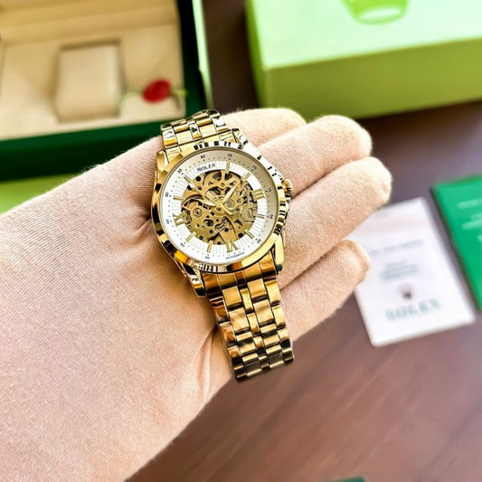 Stylish Rolex Auto Gold-TT-White Watch