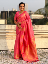 Baby Pink Soft Silk Traditional Zari Woven Saree