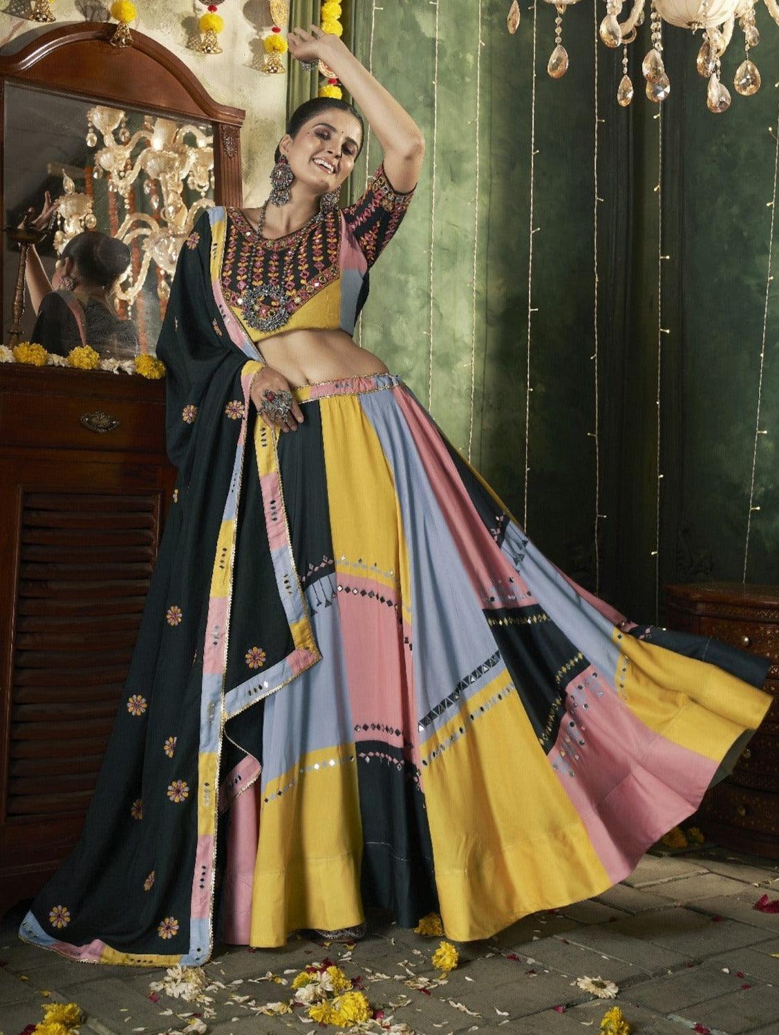 Navratri Wear Maslin Cotton Multicolored Lehenga Choli Set