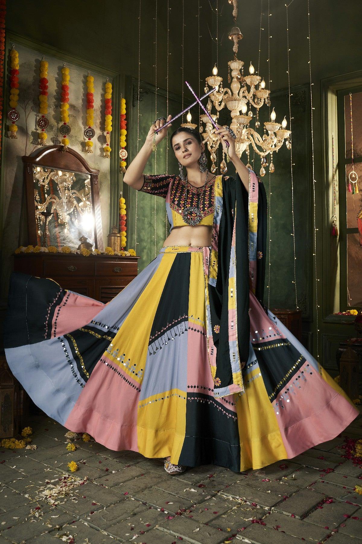 Navratri Wear Maslin Cotton Multicolored Lehenga Choli Set