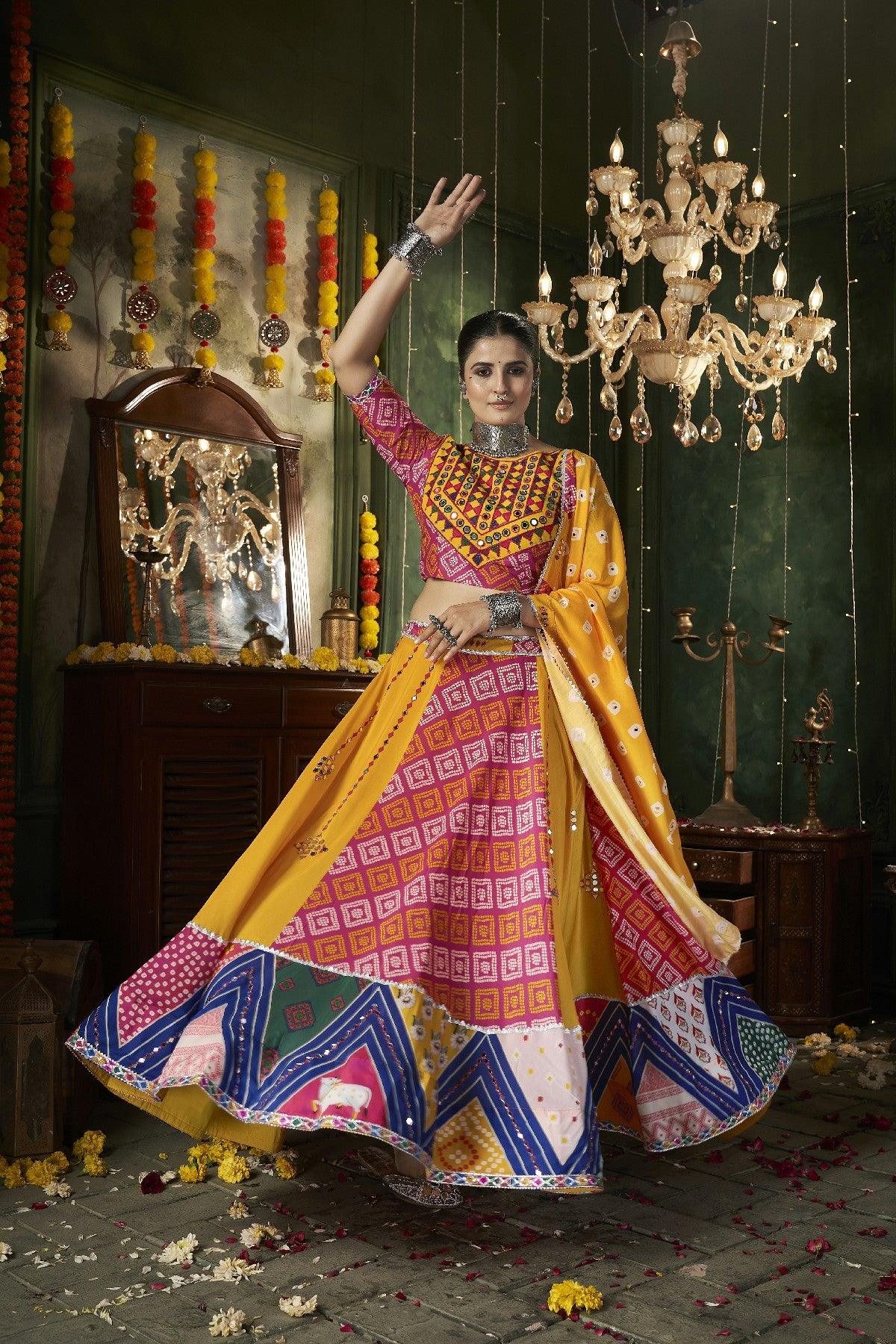 Navratri Festival Wear Multicolored Maslin Cotton Lehenga Choli