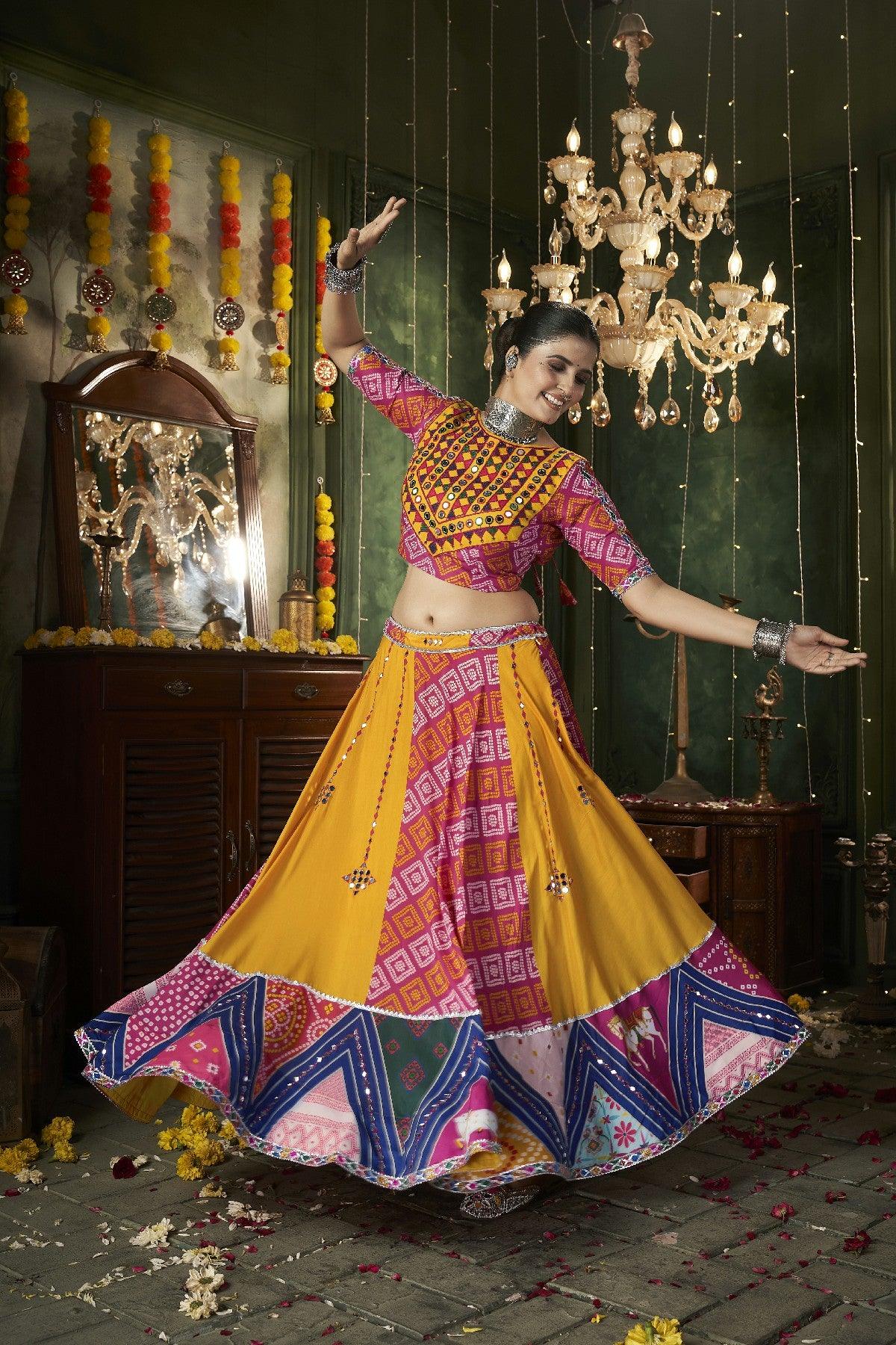 Navratri Festival Wear Multicolored Maslin Cotton Lehenga Choli