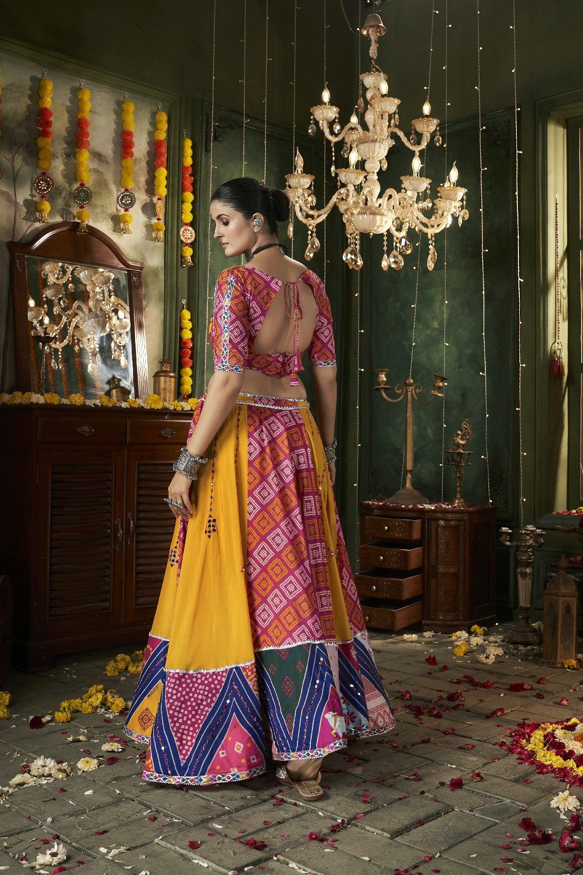 Navratri Festival Wear Multicolored Maslin Cotton Lehenga Choli