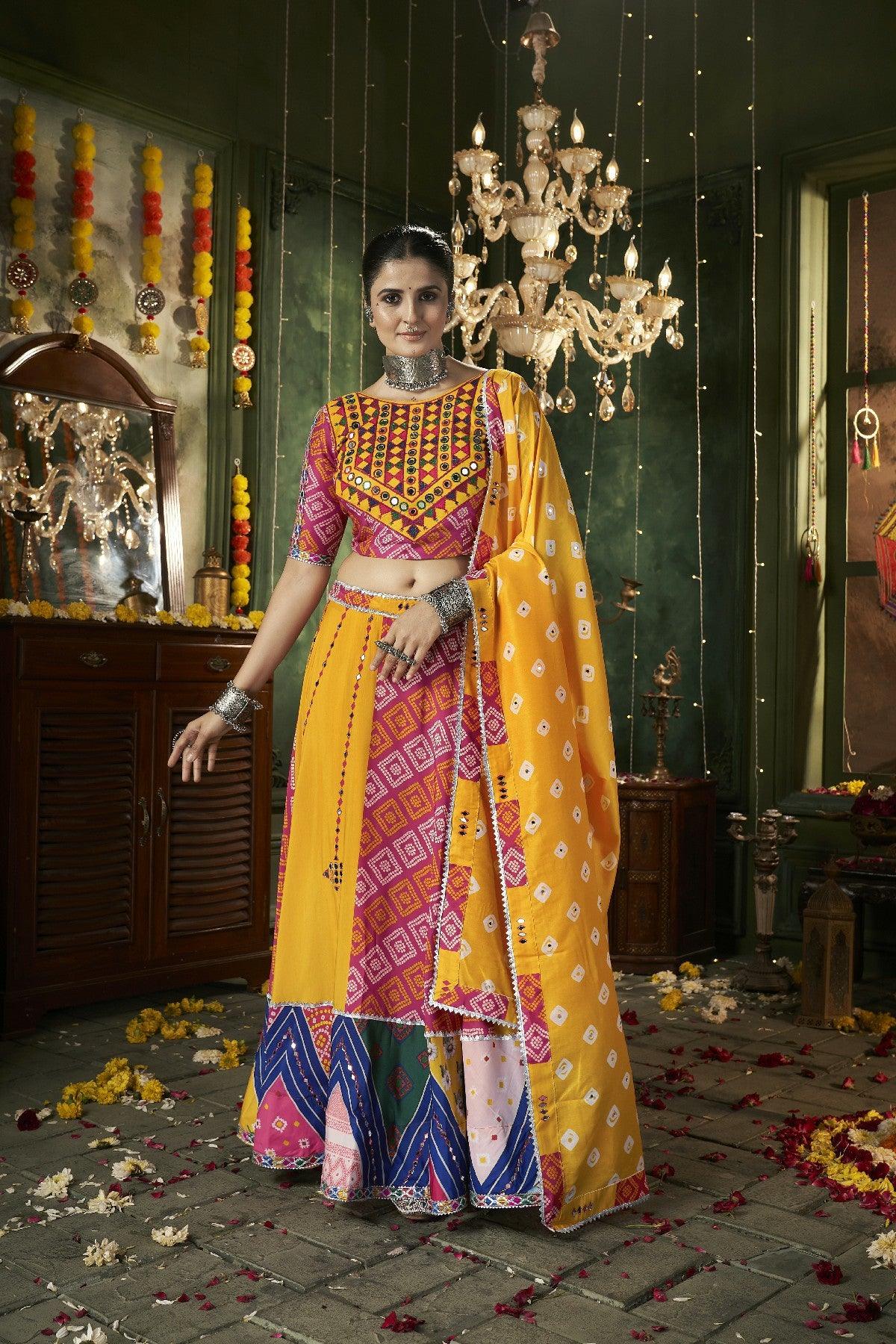 Navratri Festival Wear Multicolored Maslin Cotton Lehenga Choli