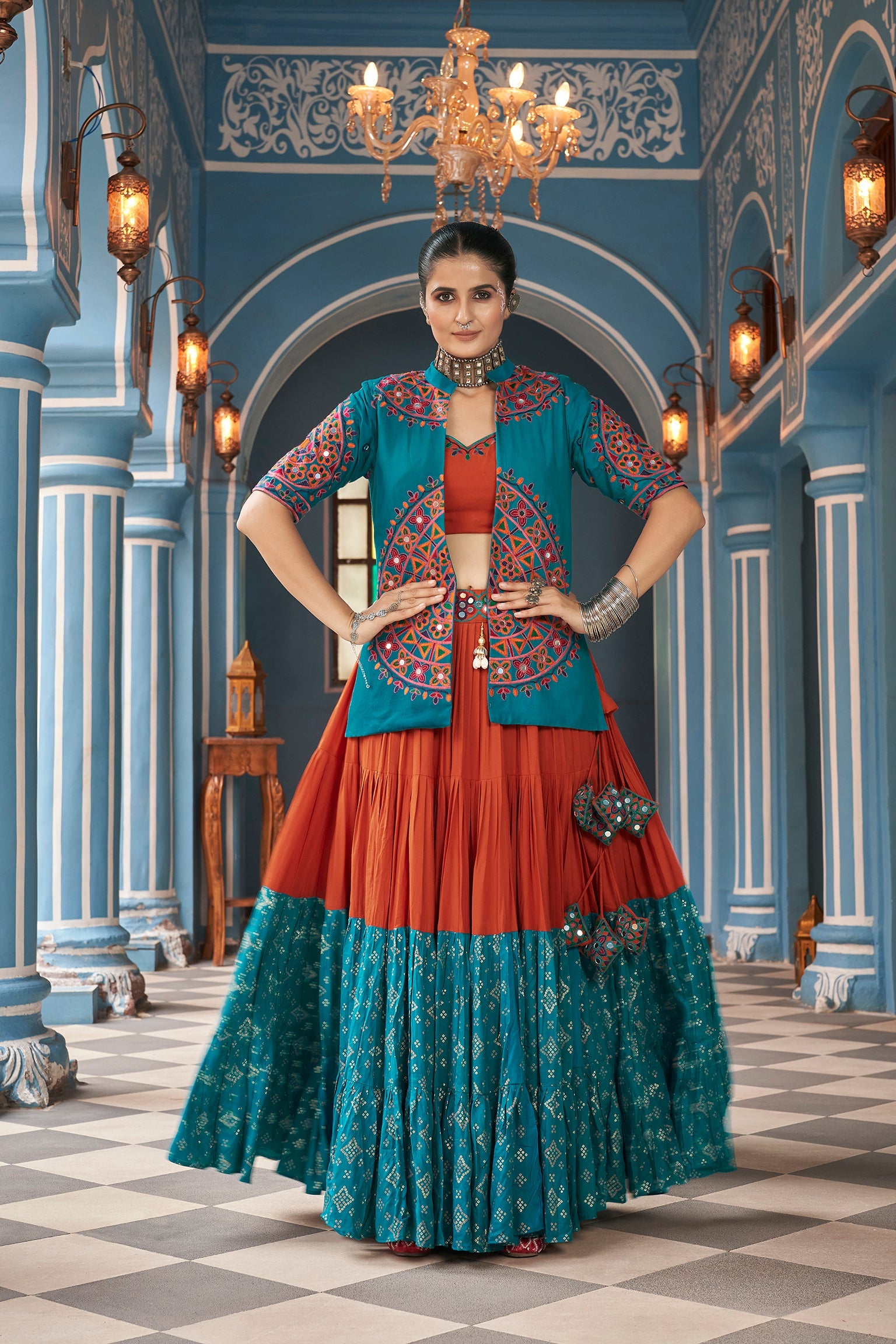 Celebrate Navratri With Multi and Rama  Lehenga Choli