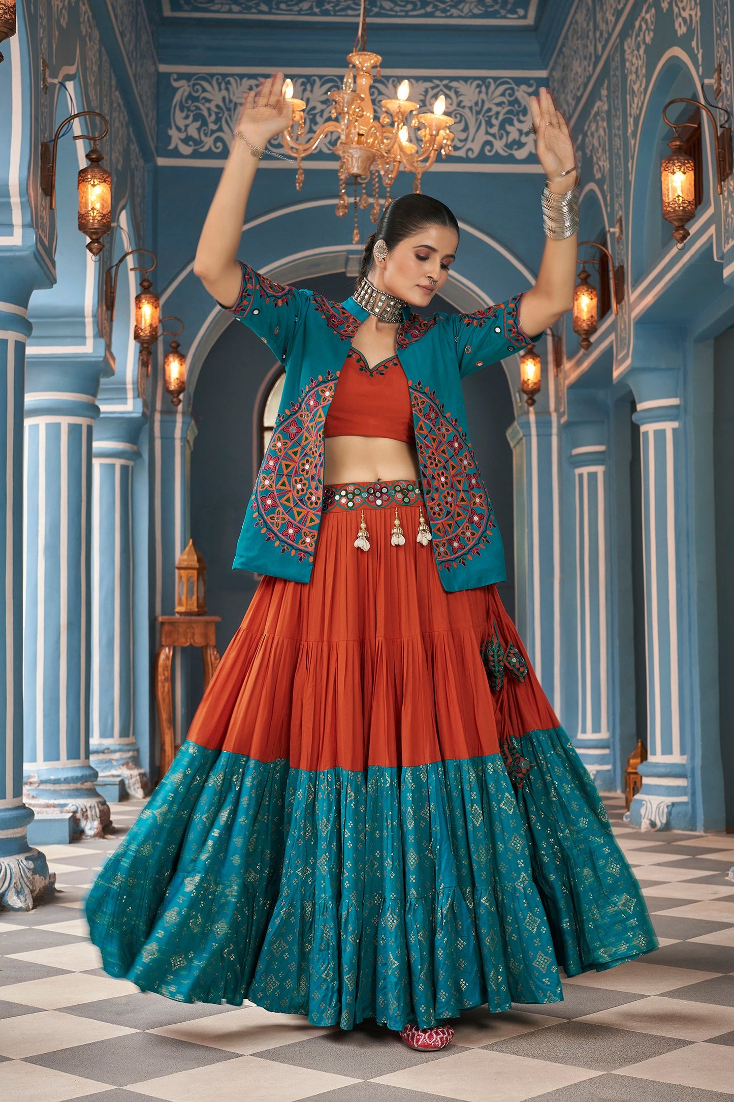 Celebrate Navratri With Multi and Rama  Lehenga Choli