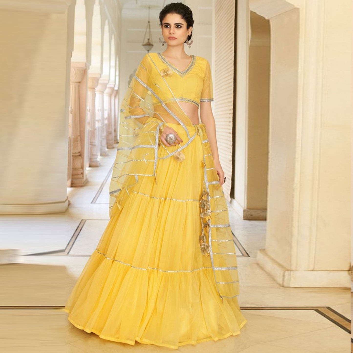 Lightning Yellow Gota Patti Pattern work Lehenga choli