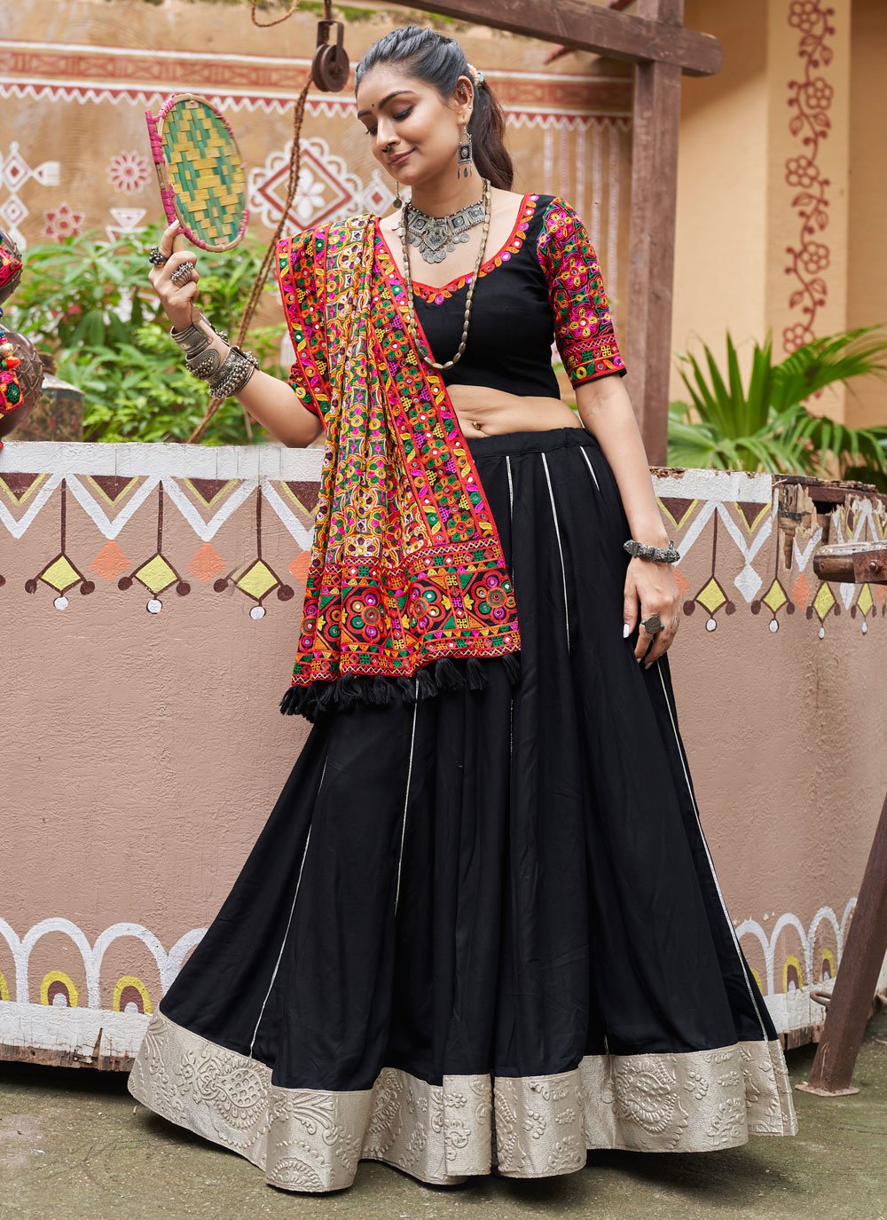 Outstanding Black Embroidered Navratri Lehenga Choli