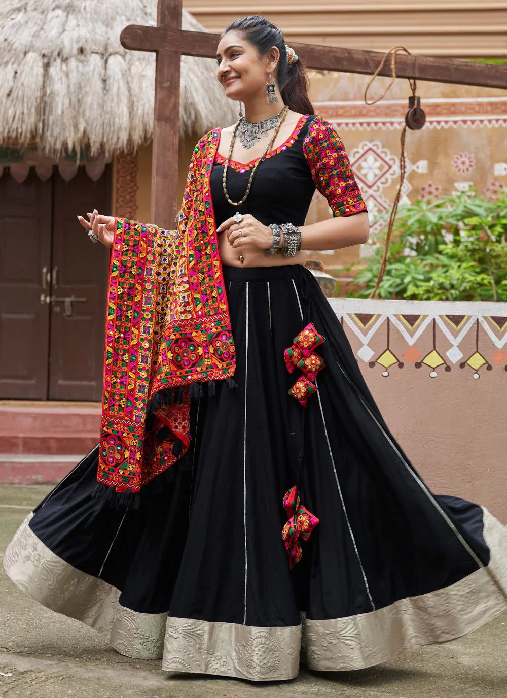 Outstanding Black Embroidered Navratri Lehenga Choli