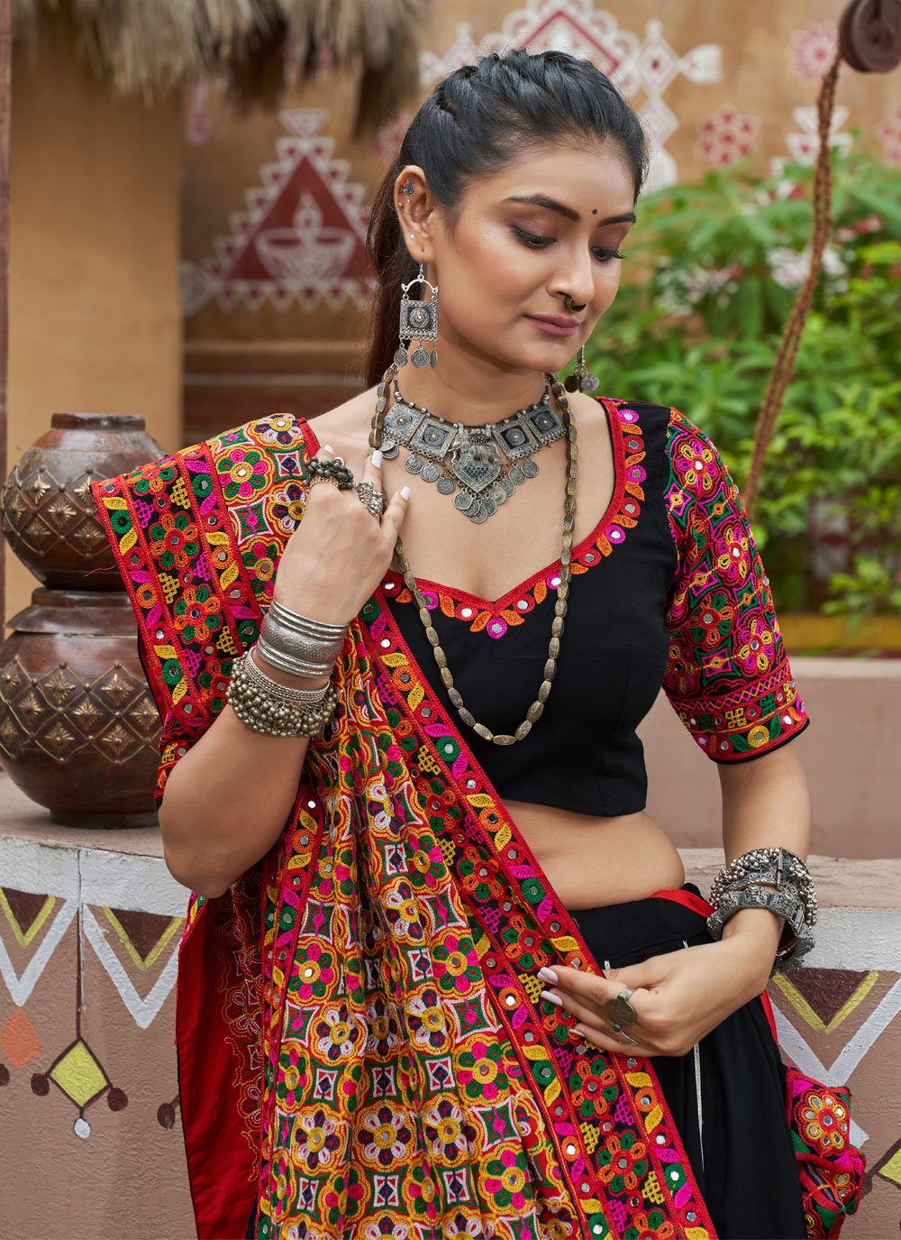 Outstanding Black Embroidered Navratri Lehenga Choli