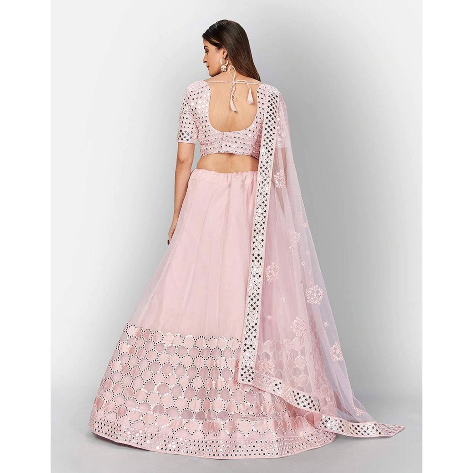 Baby Pink Thread and Foil Mirror Cutwork Lehenga choli