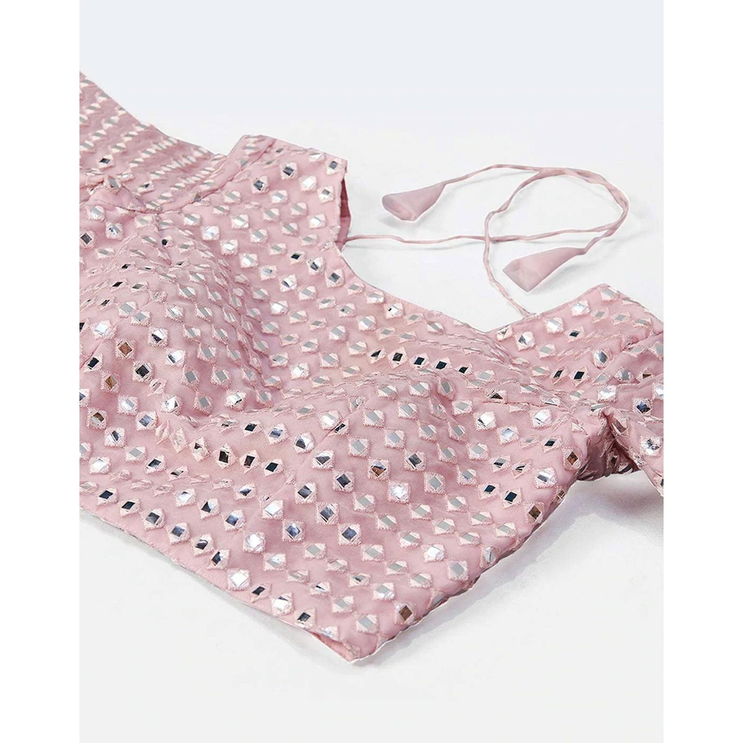 Baby Pink Thread and Foil Mirror Cutwork Lehenga choli