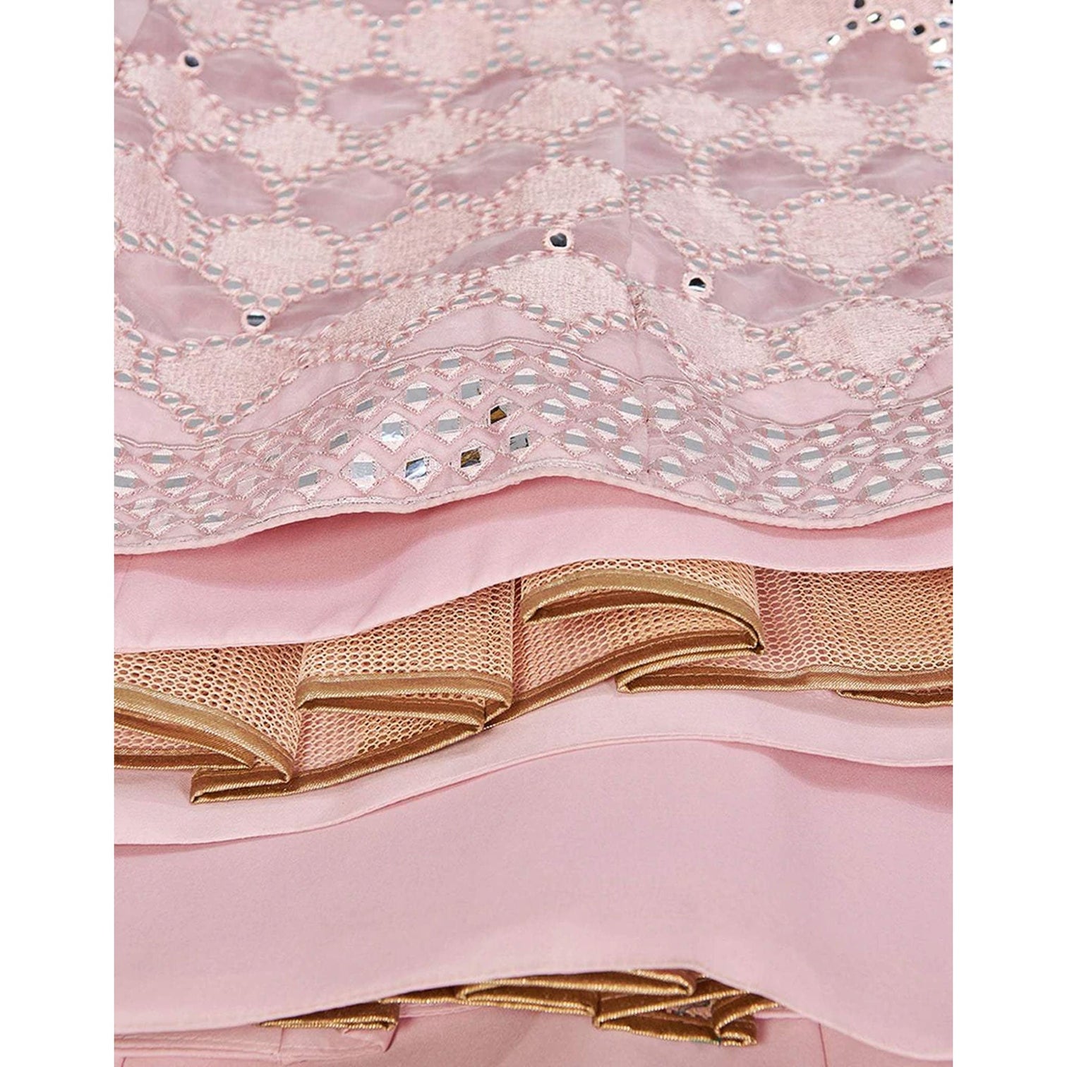 Baby Pink Thread and Foil Mirror Cutwork Lehenga choli