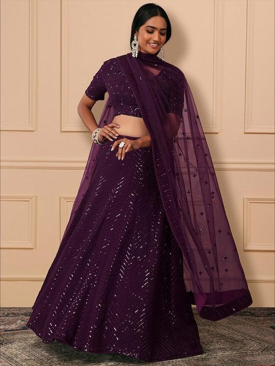 Purple Georgette Sequinned  Flared Lehenga choli