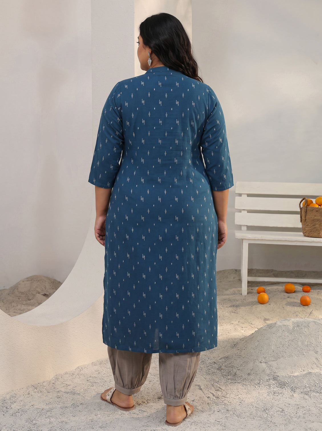 Plus Size Blue Woven Design Rayon Straight Kurta