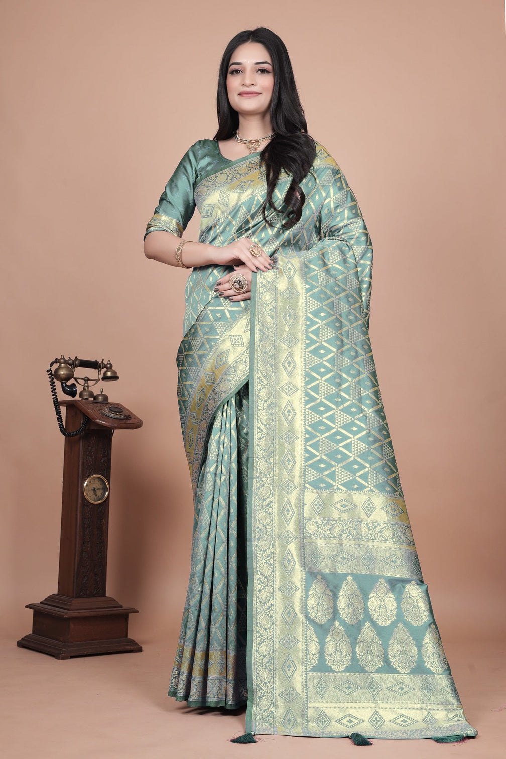 Elegant Green Silk Saree with Silver Zari Work - Handwoven Indian Sari for Weddings, Festivals & Special Occasions