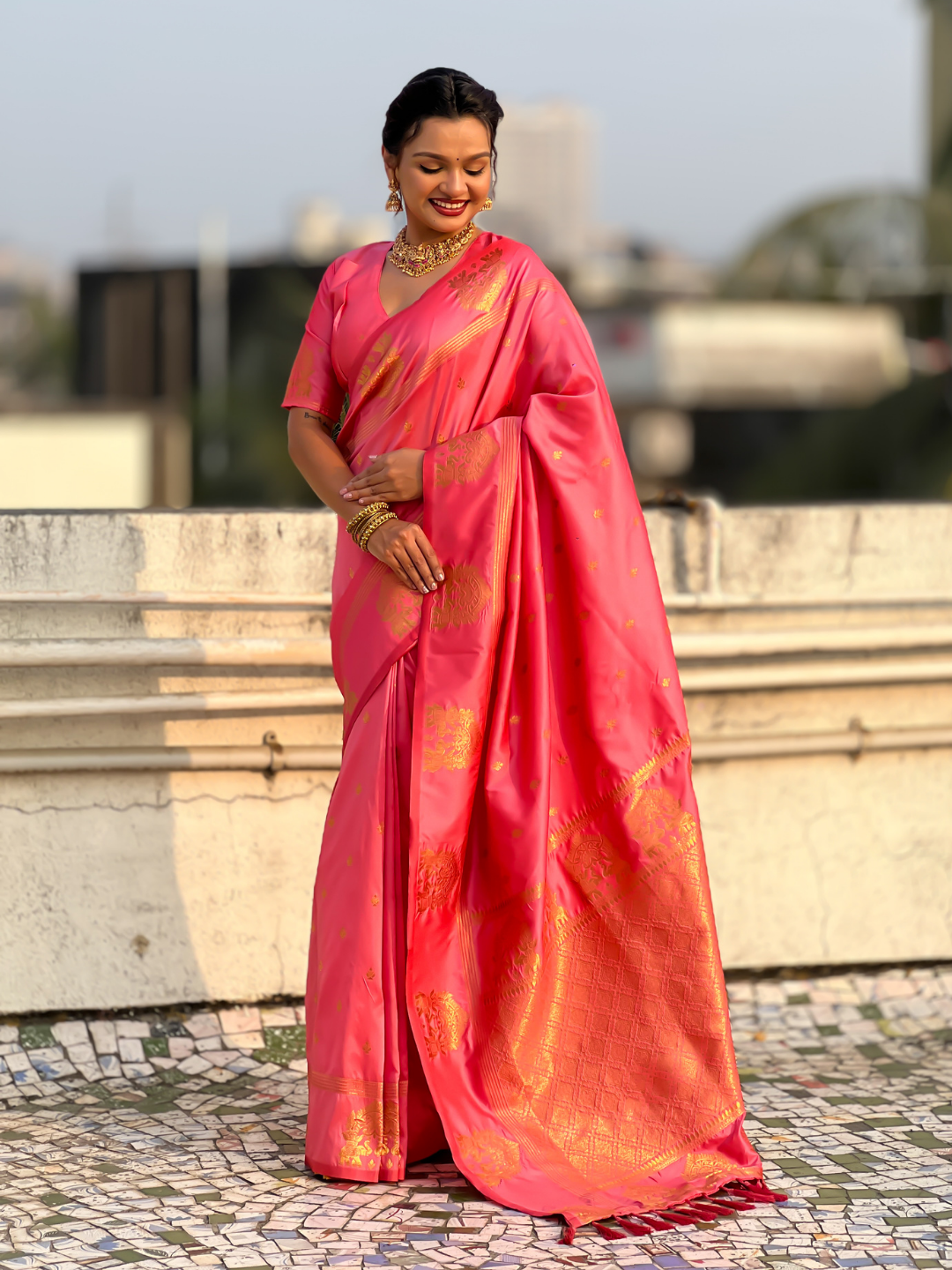 Baby Pink Soft Silk Traditional Zari Woven Saree