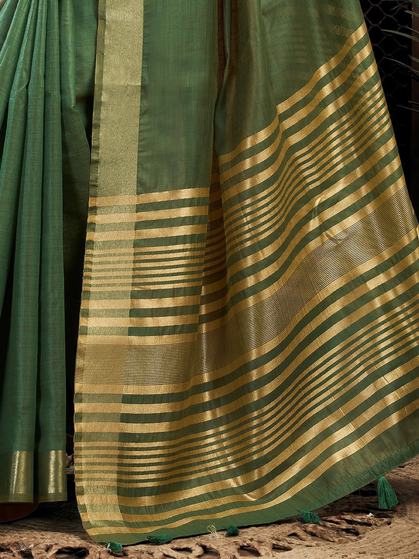 Precious Green Zari Weaving Cotton Casual Wear Saree With Blouse
